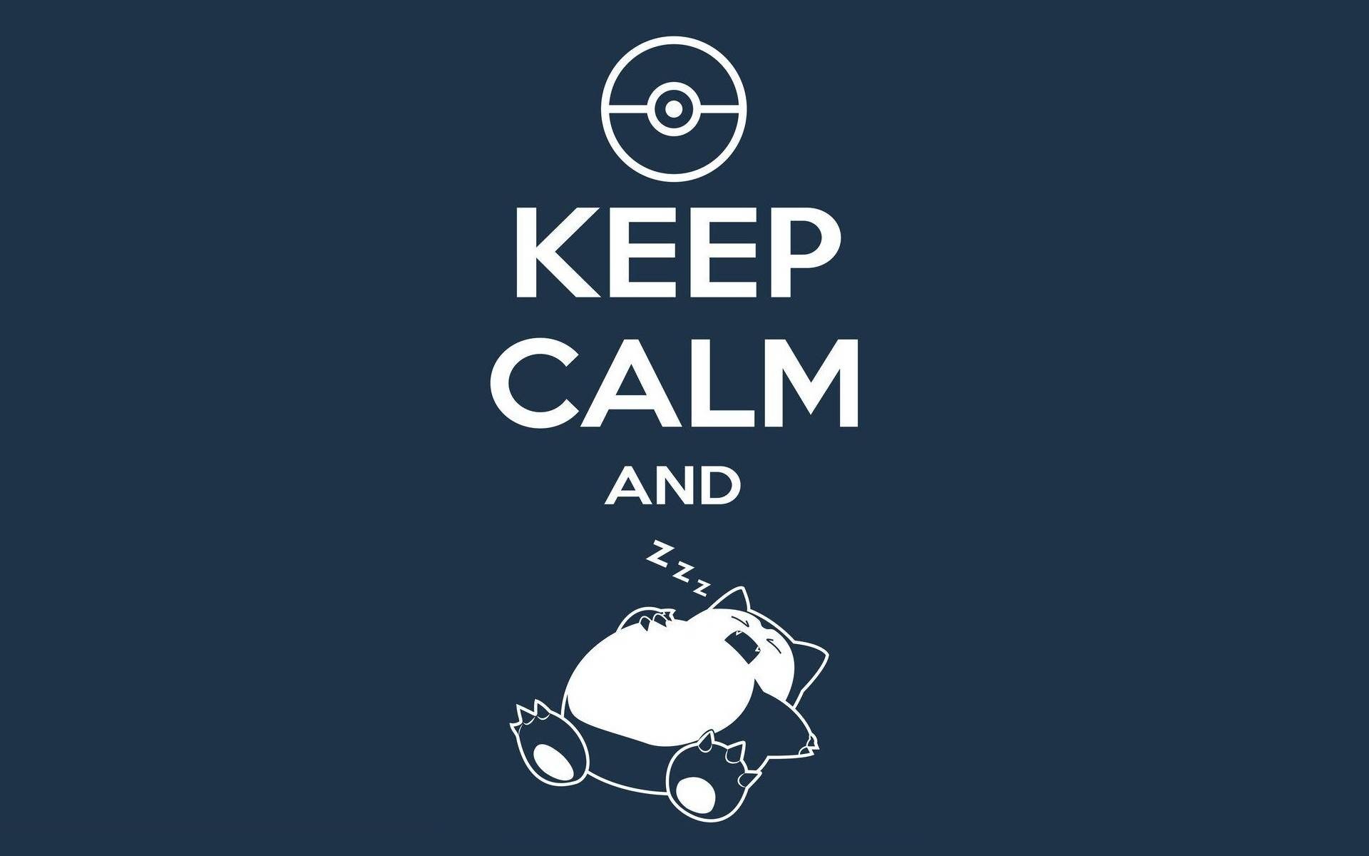Snorlax, Keep Calm, Poké Ball, Sfondo blu scuro, 16:10 Full HD, wallpaper widescreen