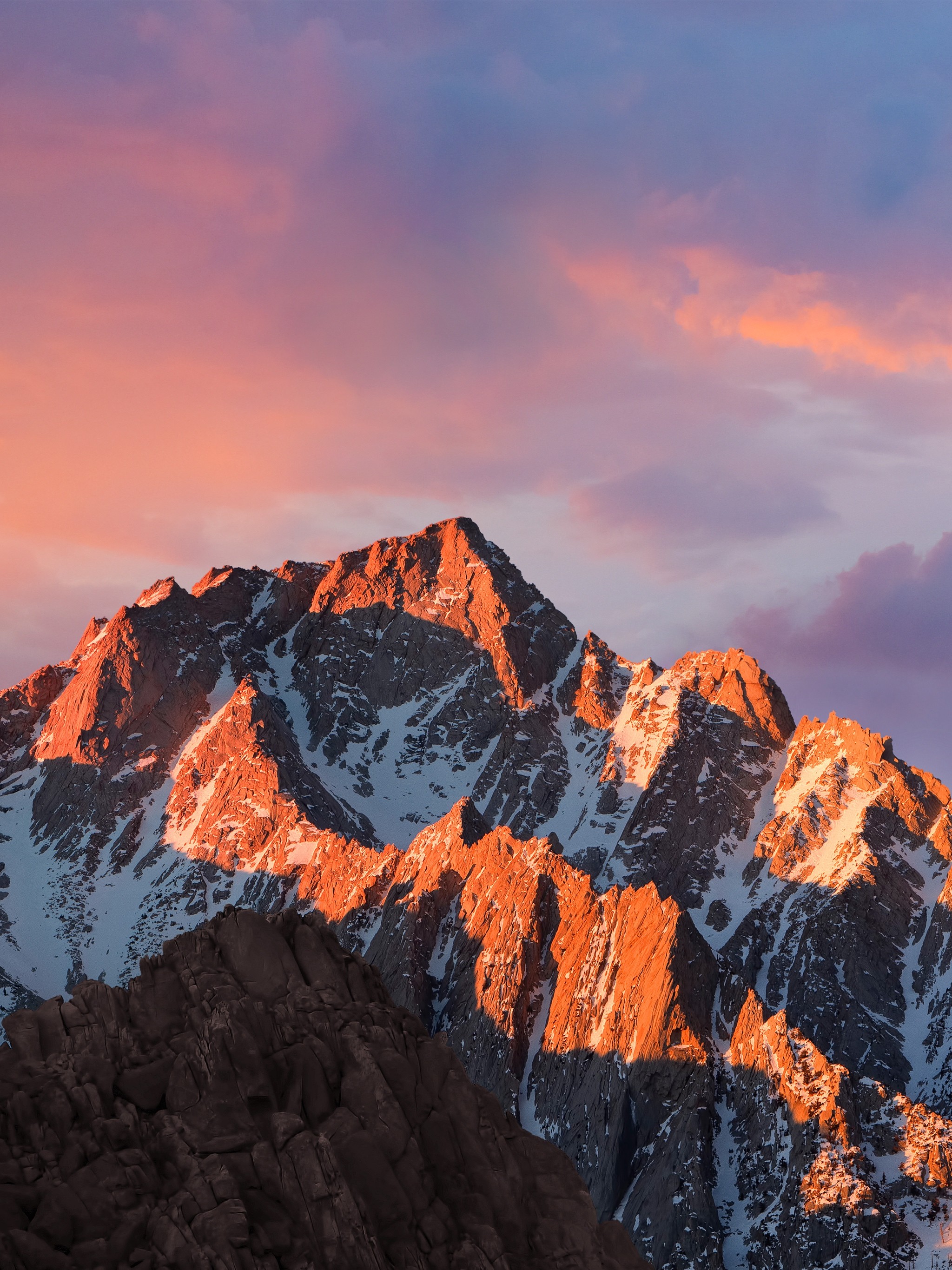 macOS Sierra, Montagne, Tramonto, Neve, QHD+, sfondo iPhone 4K