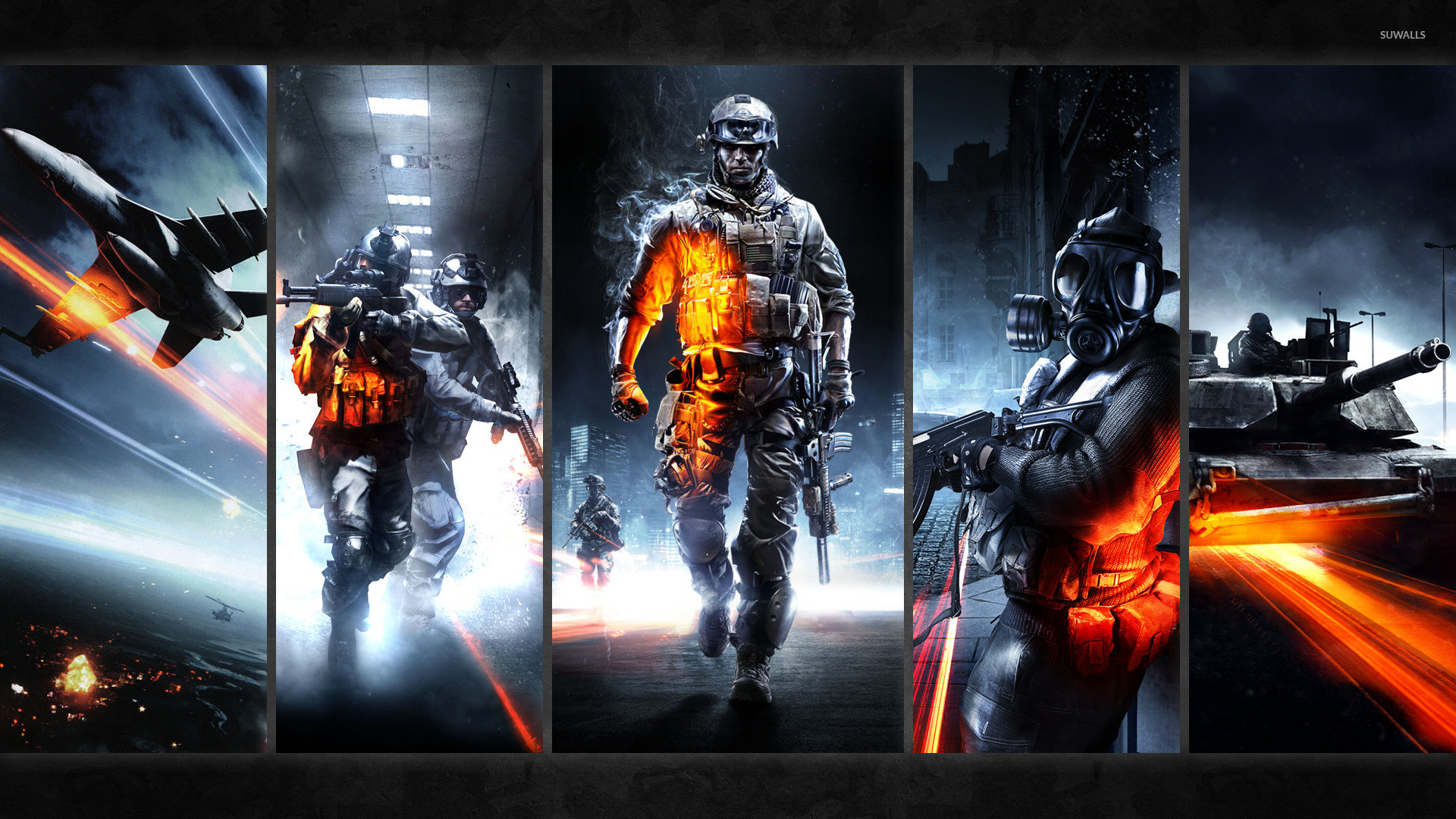 Battlefield 3, Collage, Soldati, Carro armato, Caccia, 1920x1080, sfondo per PC
