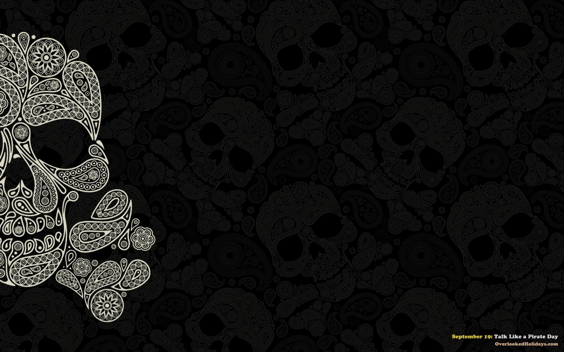 Teschio, Paisley, Motivo, Sfondo nero, Full HD, wallpaper per computer