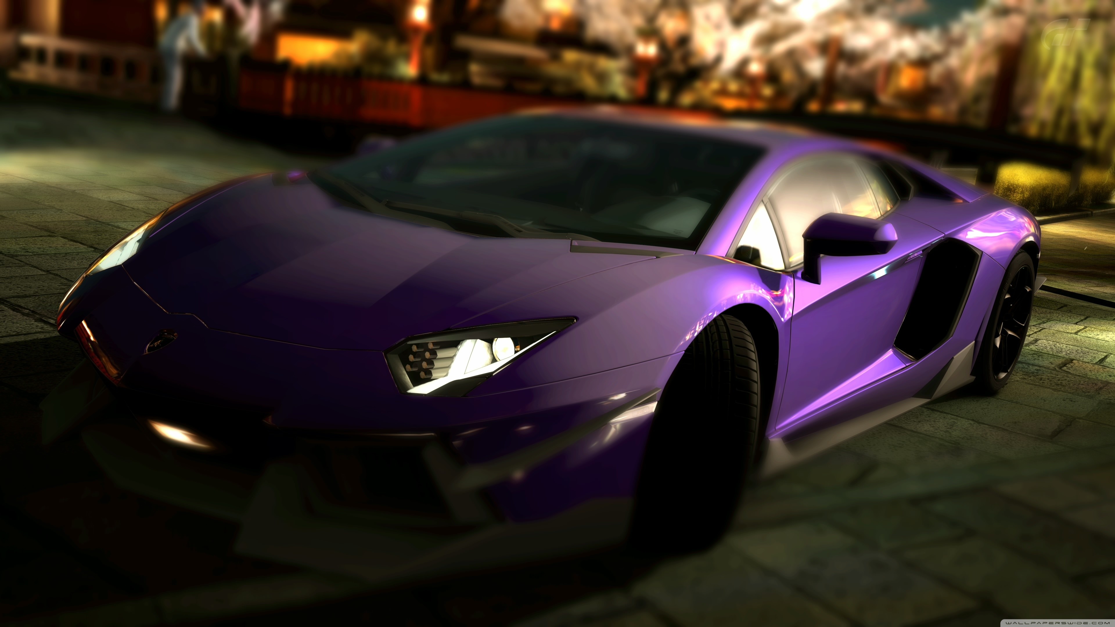 Lamborghini Aventador, Viola, Notte, Supercar, 16:9 4K, sfondo widescreen