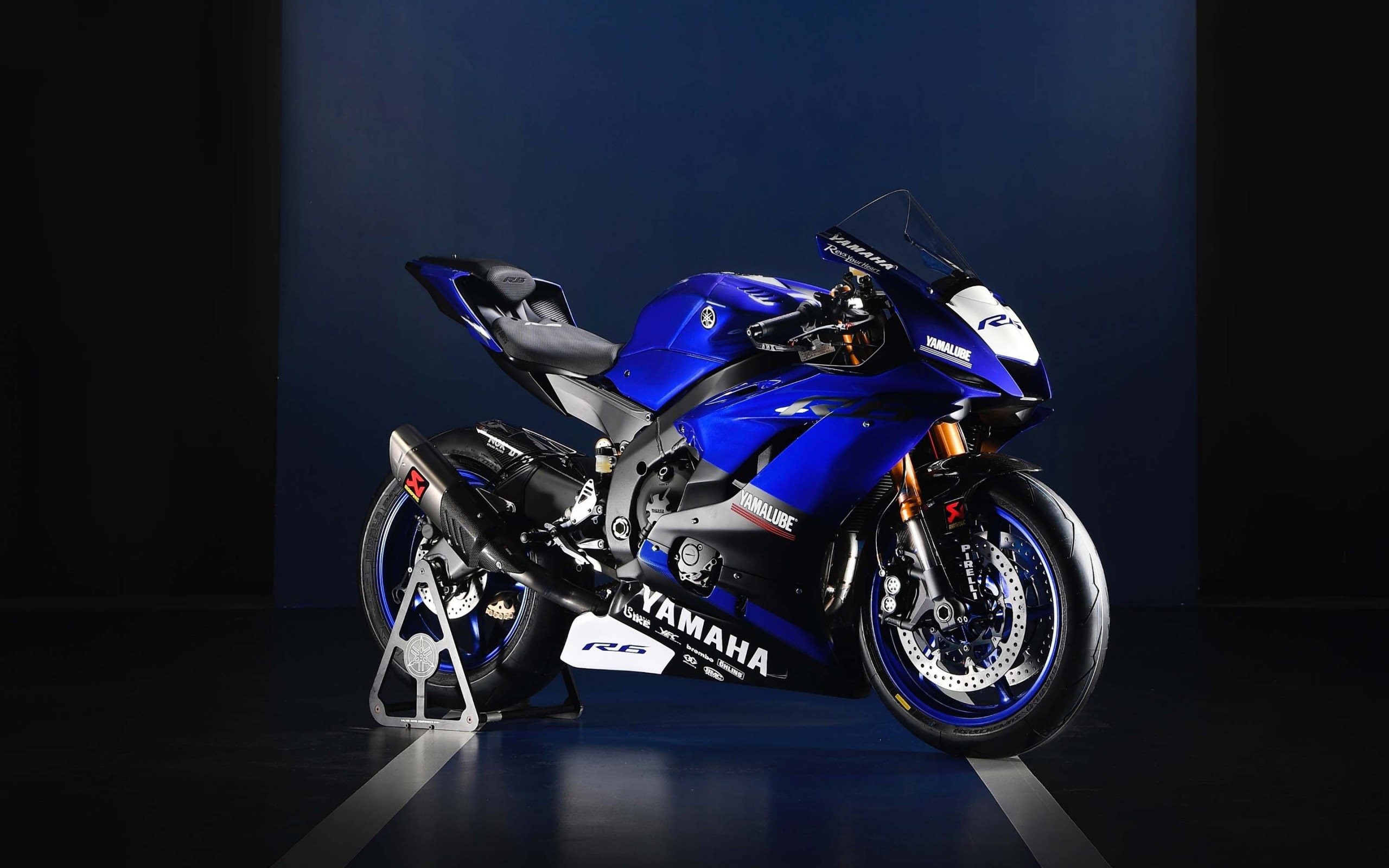 Yamaha YZF-R6, Moto sportiva, Blu, Studio, 2560x1600, sfondo MacBook Pro