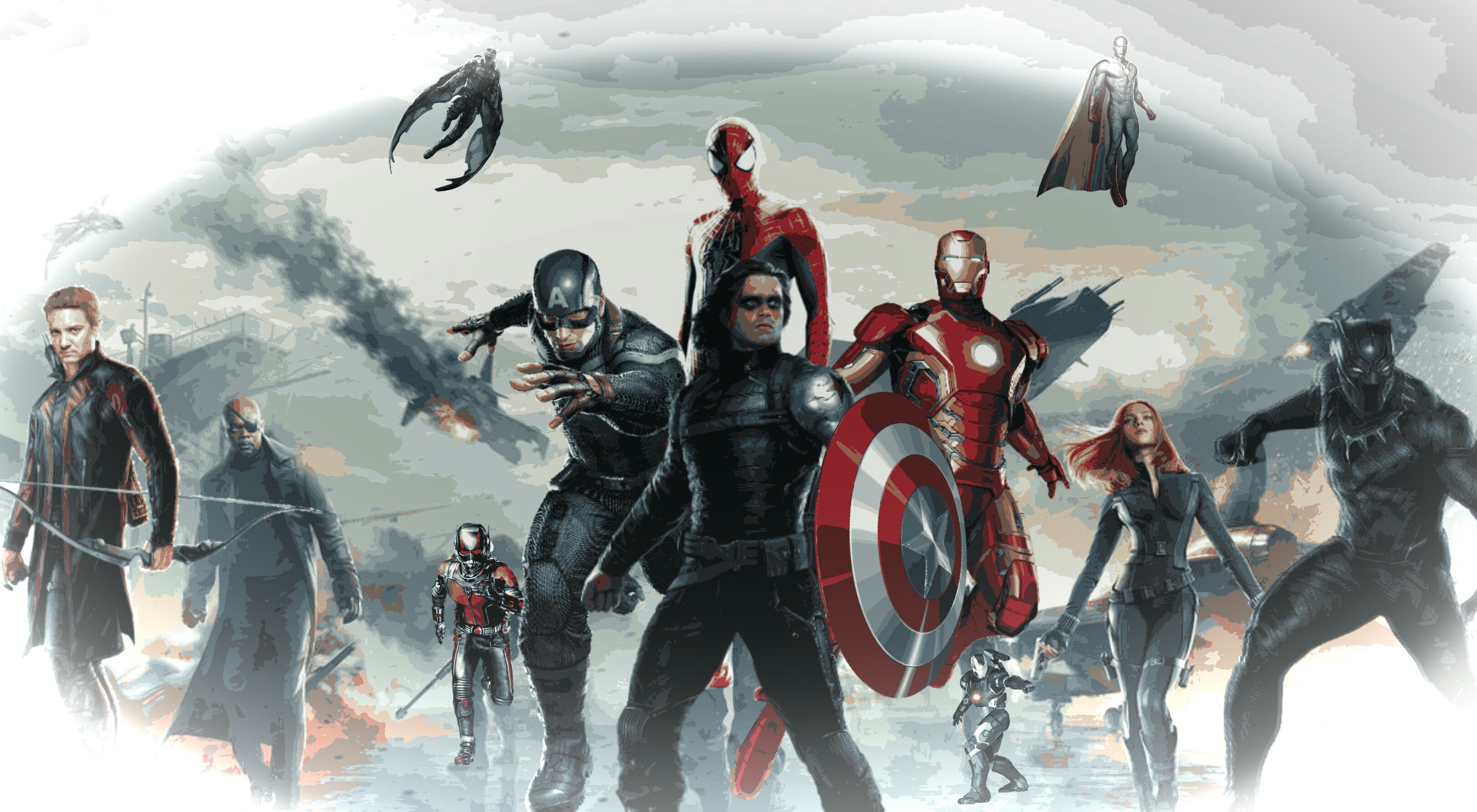 Captain America, Iron Man, Spider-Man, Black Panther, Bucky Barnes, Captain America: Civil War, sfondo 2K