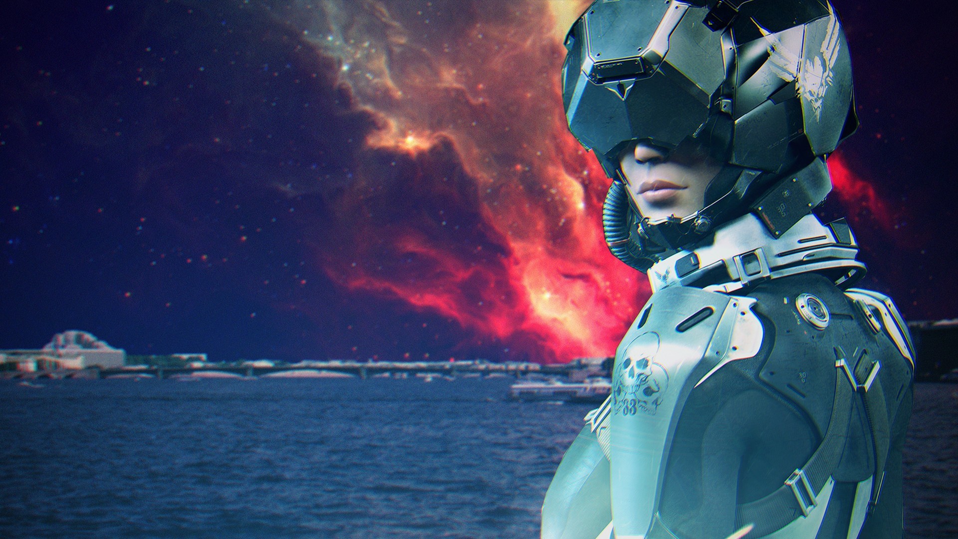 Pilota, Casco, Nebulosa, Fantascienza, Full HD, sfondo per PC e portatile
