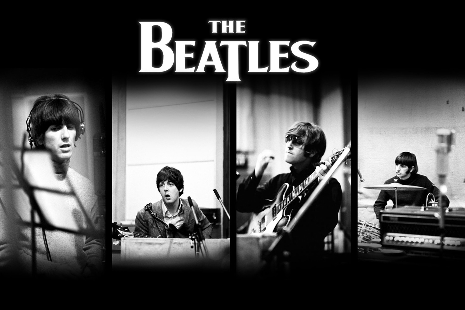 The Beatles, Studio di registrazione, Logo, Bianco e nero, Full HD, sfondo per PC