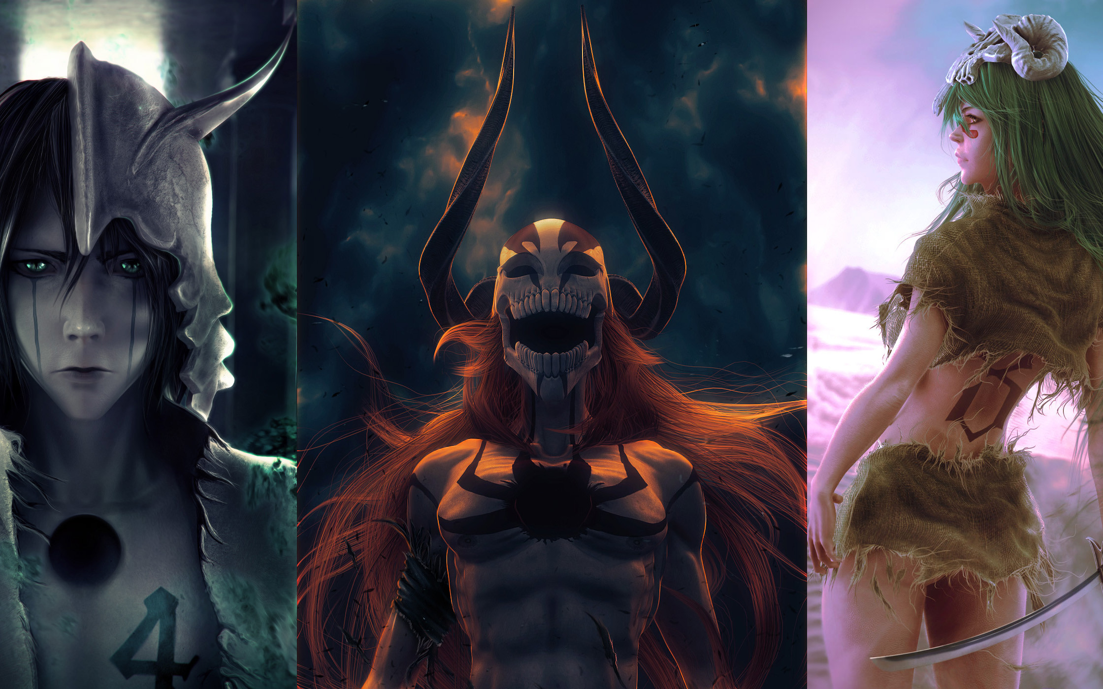 Ulquiorra Cifer, Ichigo Kurosaki, Nelliel Tu Odelschwanck, Bleach, Trittico, sfondo Full HD