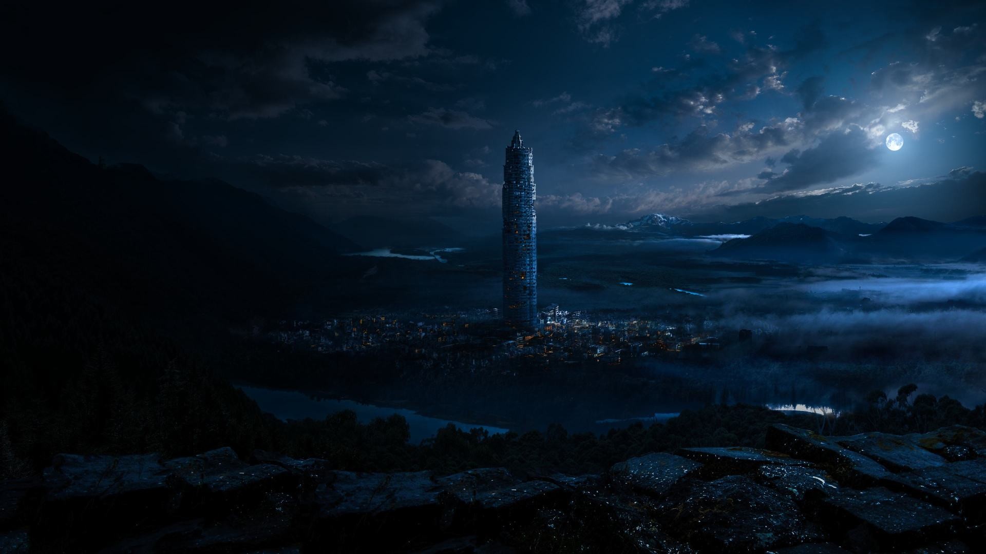 The 100, Polis, Notte, Luna, Paesaggio, Full HD 1080p, sfondo desktop