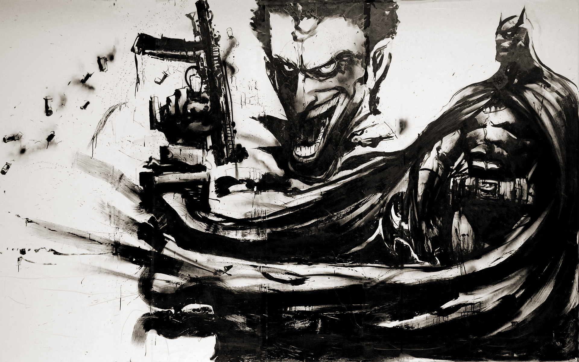 Joker, Batman, Disegno a inchiostro, Bianco e nero, Full HD, sfondo per portatile