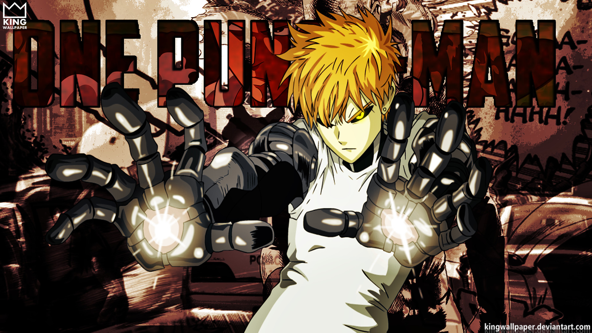 Genos, One Punch Man, Braccia meccaniche, Logo, Full HD, sfondo per PC