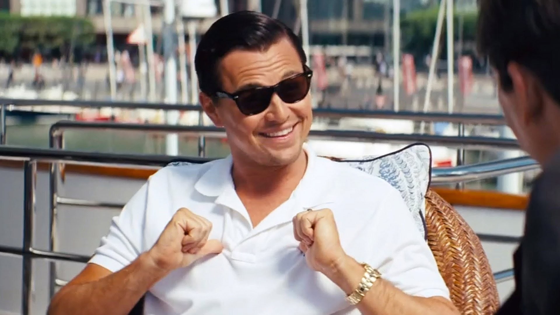 Leonardo DiCaprio, Jordan Belfort, The Wolf of Wall Street, Occhiali da sole, Yacht, sfondo 1080p