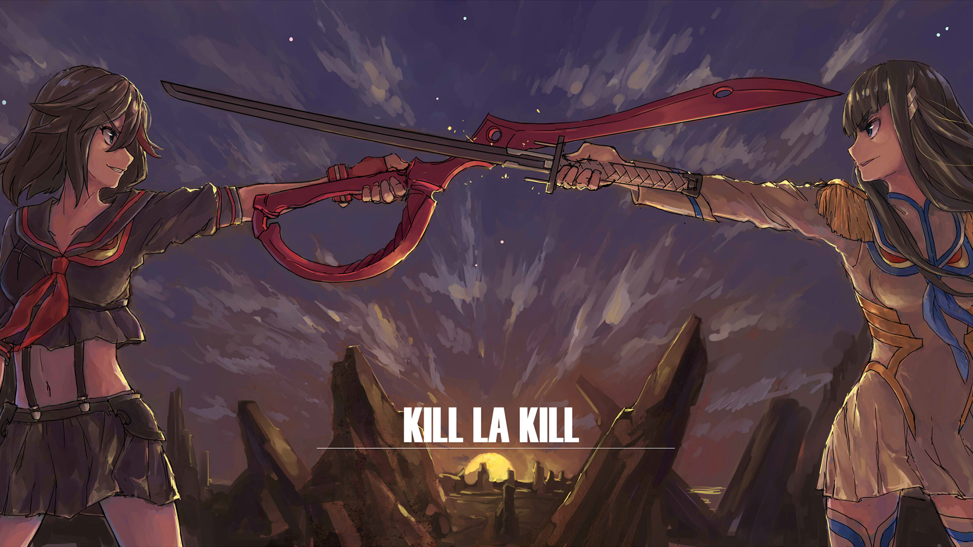 Ryuko Matoi, Satsuki Kiryuin, Kill la Kill, Duello, Logo, 16:9 Full HD, sfondo widescreen