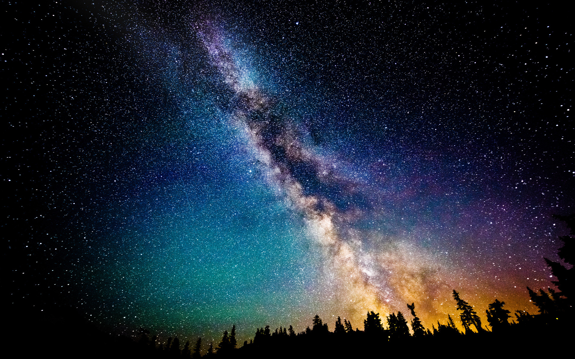 Via Lattea, Cielo stellato, Foresta, Astrofotografia, 1920x1200, immagine di sfondo