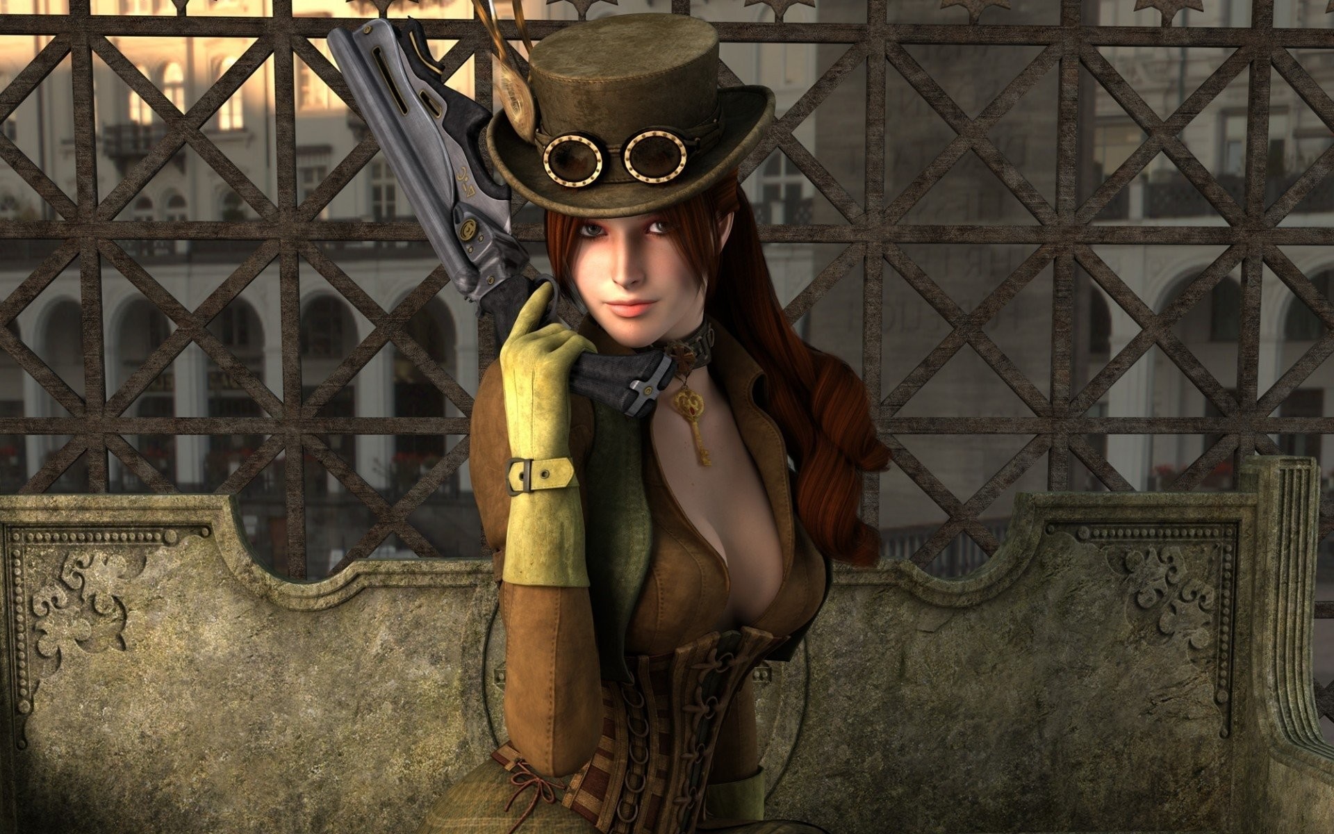 Donna, Cilindro, Corsetto, Steampunk, 1920x1200, sfondo per PC