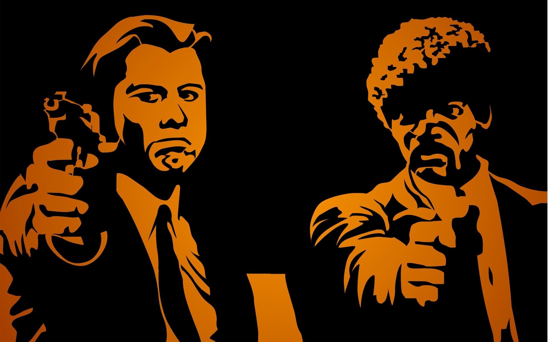 Pulp Fiction, Vincent Vega, Jules Winnfield, John Travolta, Samuel L. Jackson, Arancione e nero, sfondo Full HD