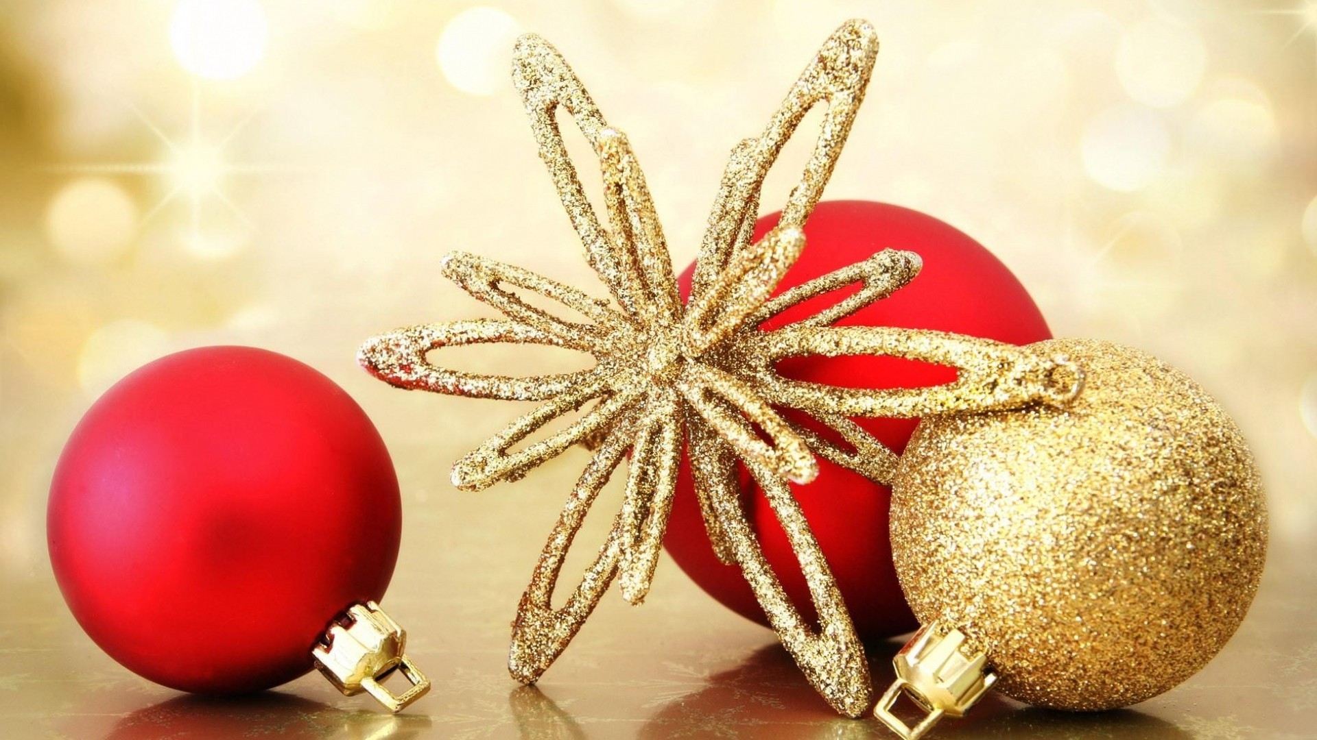 Palline rosse, Pallina dorata, Stella glitter, Natale, Full HD 1080p, sfondo desktop