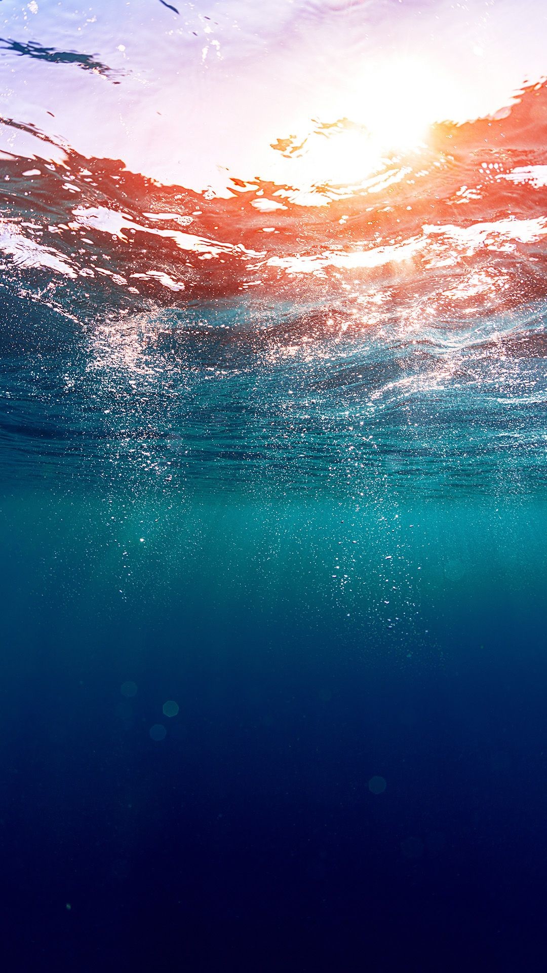 Sott'acqua, Superficie del mare, Luce del sole, Blu, Full HD, schermata di blocco iPhone 6