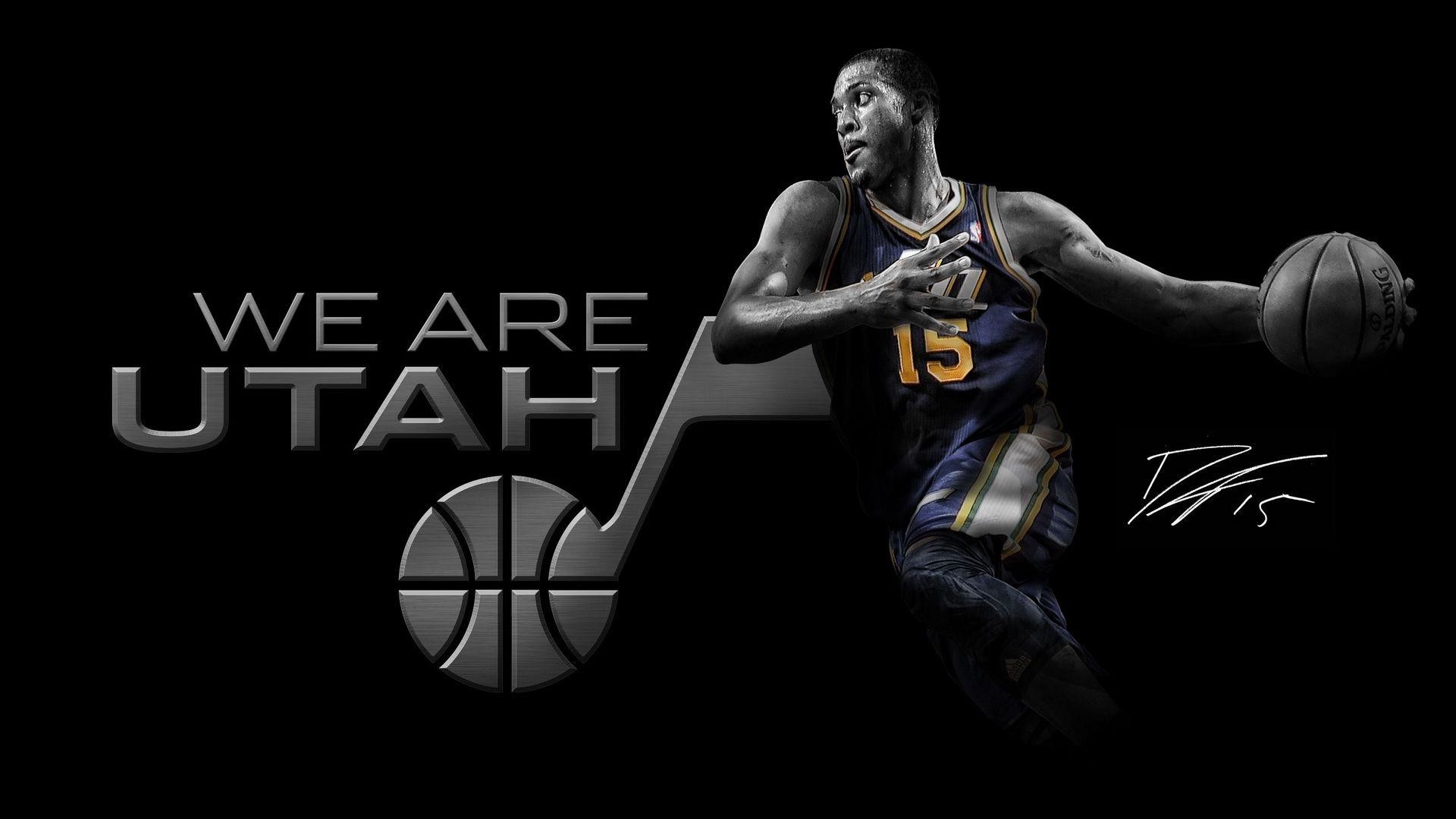 Derrick Favors, Utah Jazz, We Are Utah, NBA, Sfondo nero, Full HD, wallpaper per PC