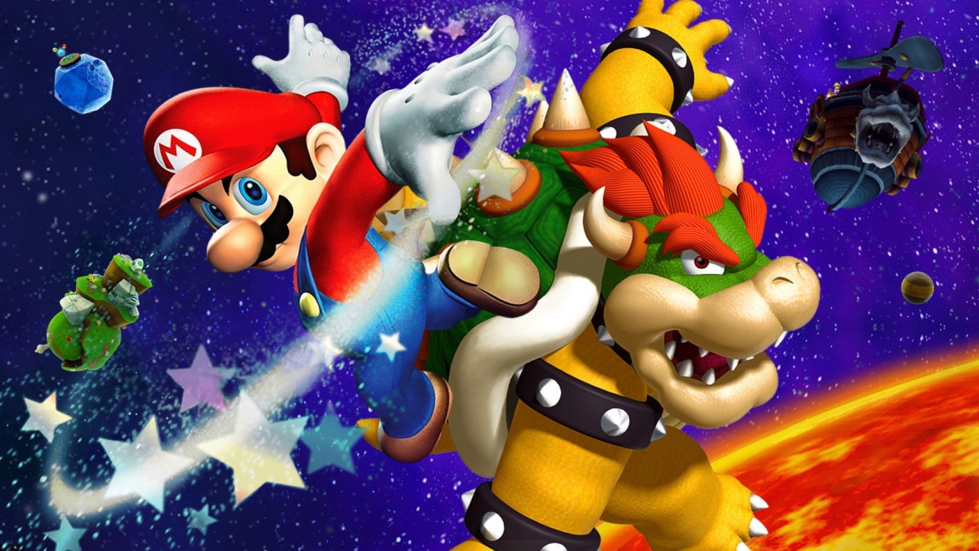 Super Mario Galaxy, Mario, Bowser, Spazio, Full HD, sfondo per PC