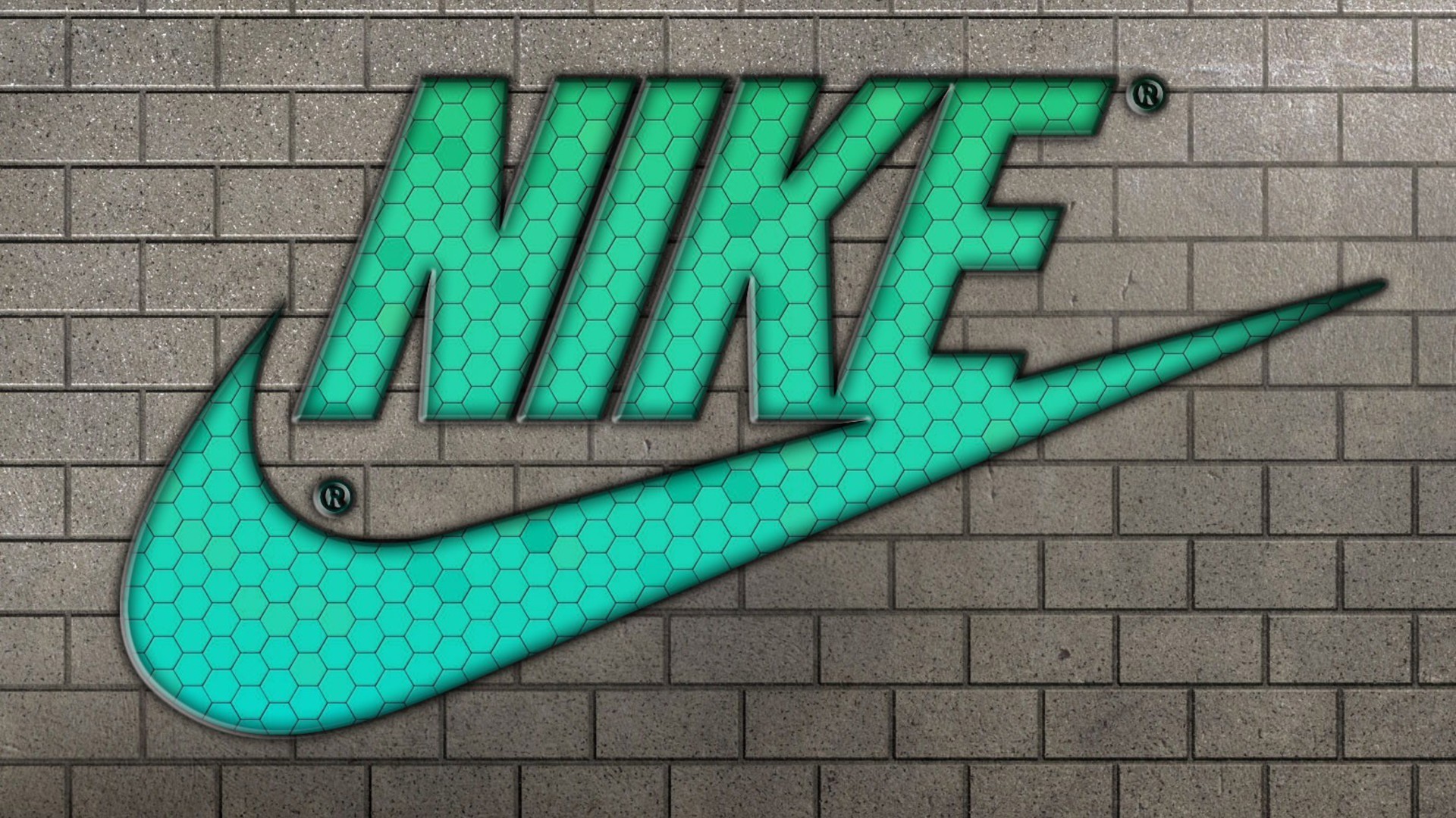 Nike, Logo, Muro di mattoni, Verde acqua, 1920x1080, immagine di sfondo
