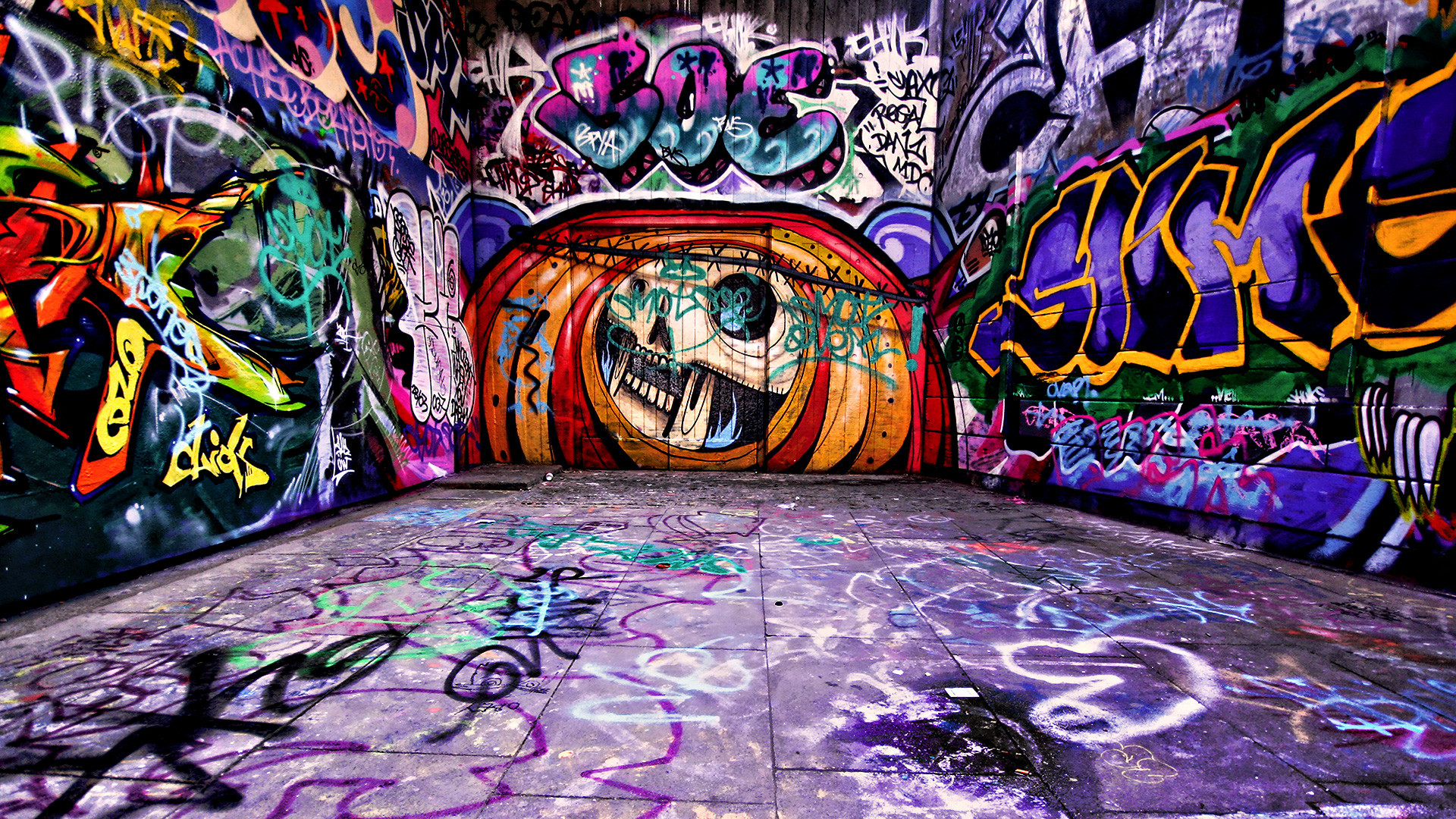 Graffiti, Teschio, Stanza, Street art, Full HD, wallpaper desktop
