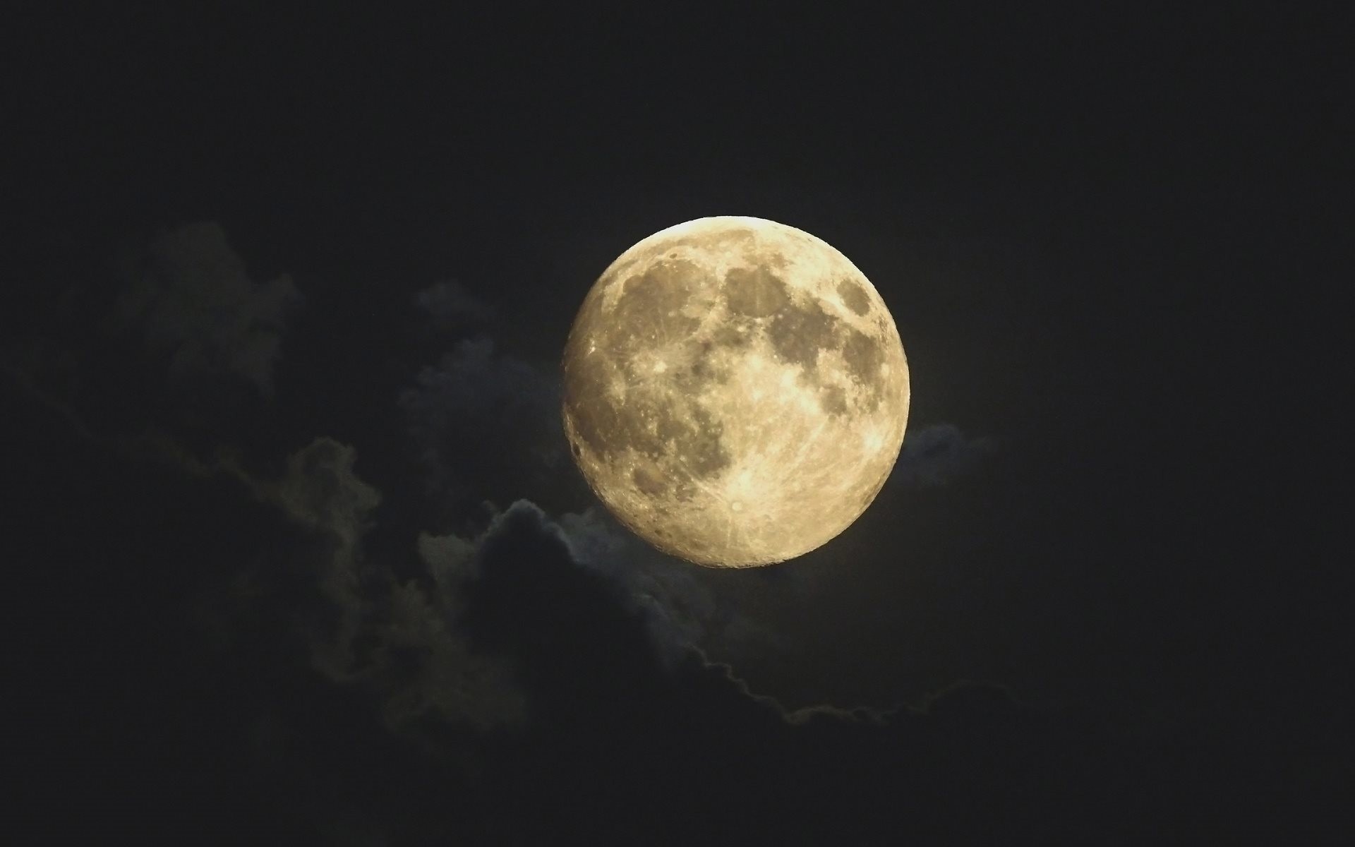Luna piena, Nuvole, Notte, Full HD, sfondo Windows 11