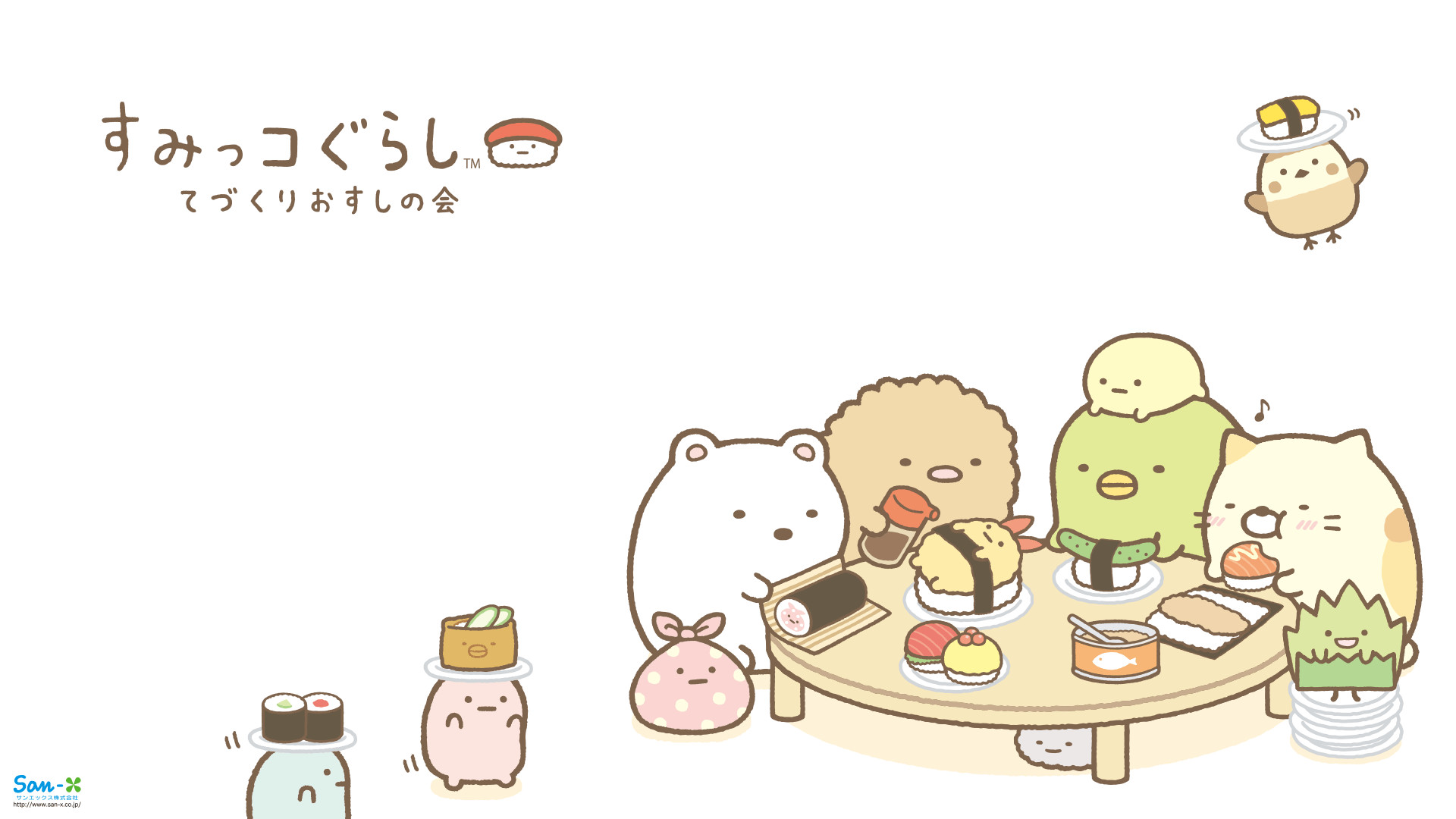Sumikko Gurashi, San-X, Sushi kawaii, Tavola, Pastello, 1920x1080, wallpaper desktop