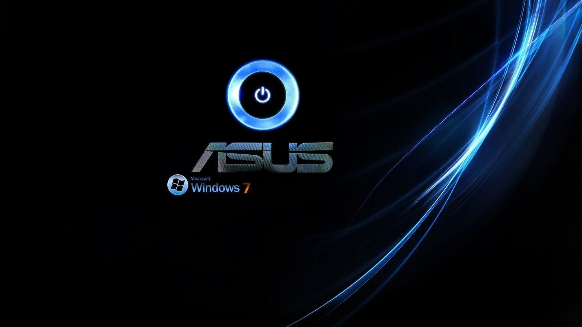 ASUS, Windows 7, Pulsante di accensione, Onde blu, Nero, Full HD, wallpaper per portatile