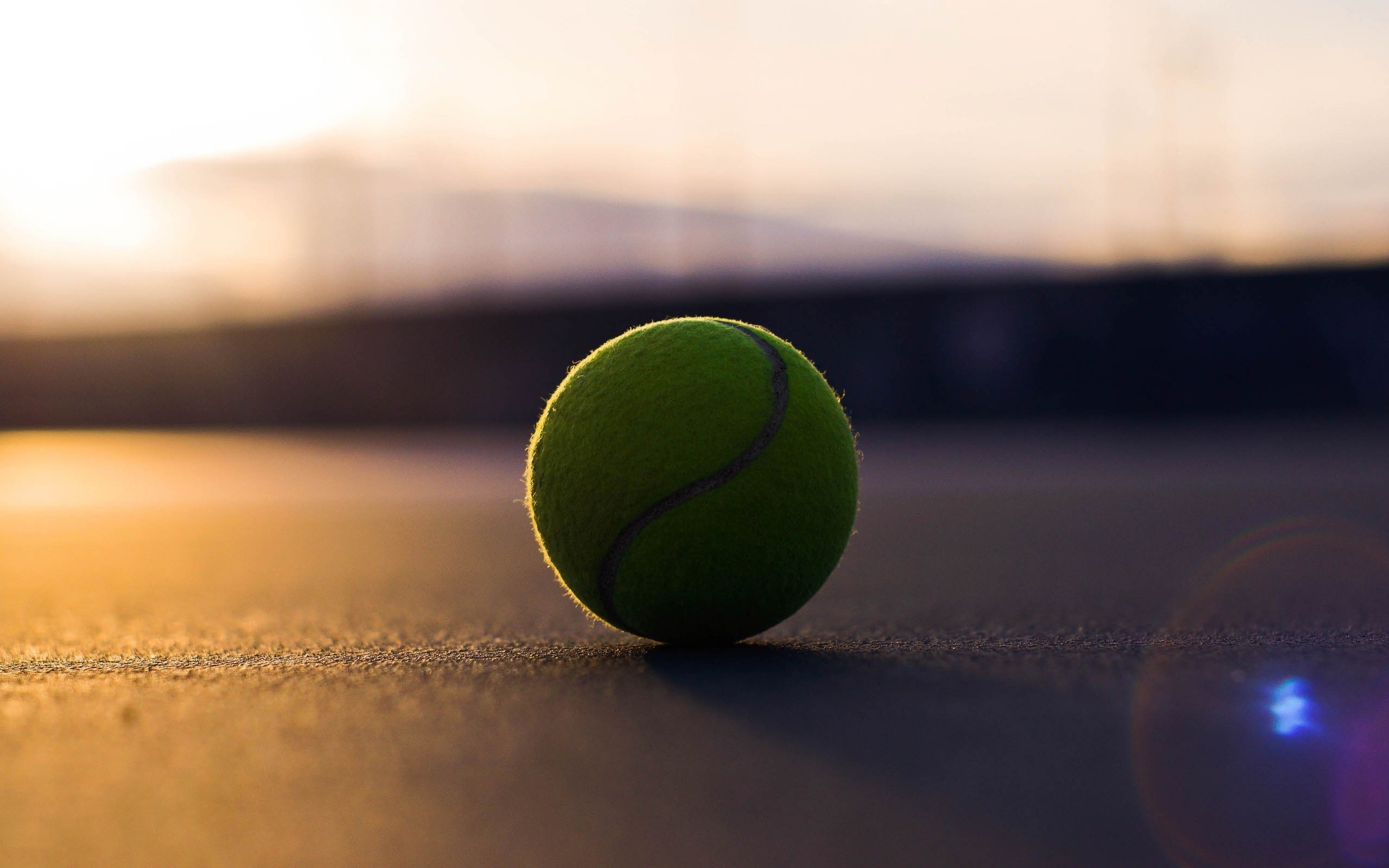 Pallina da tennis, Campo, Tramonto, Primo piano, 16:10 2K, sfondo widescreen