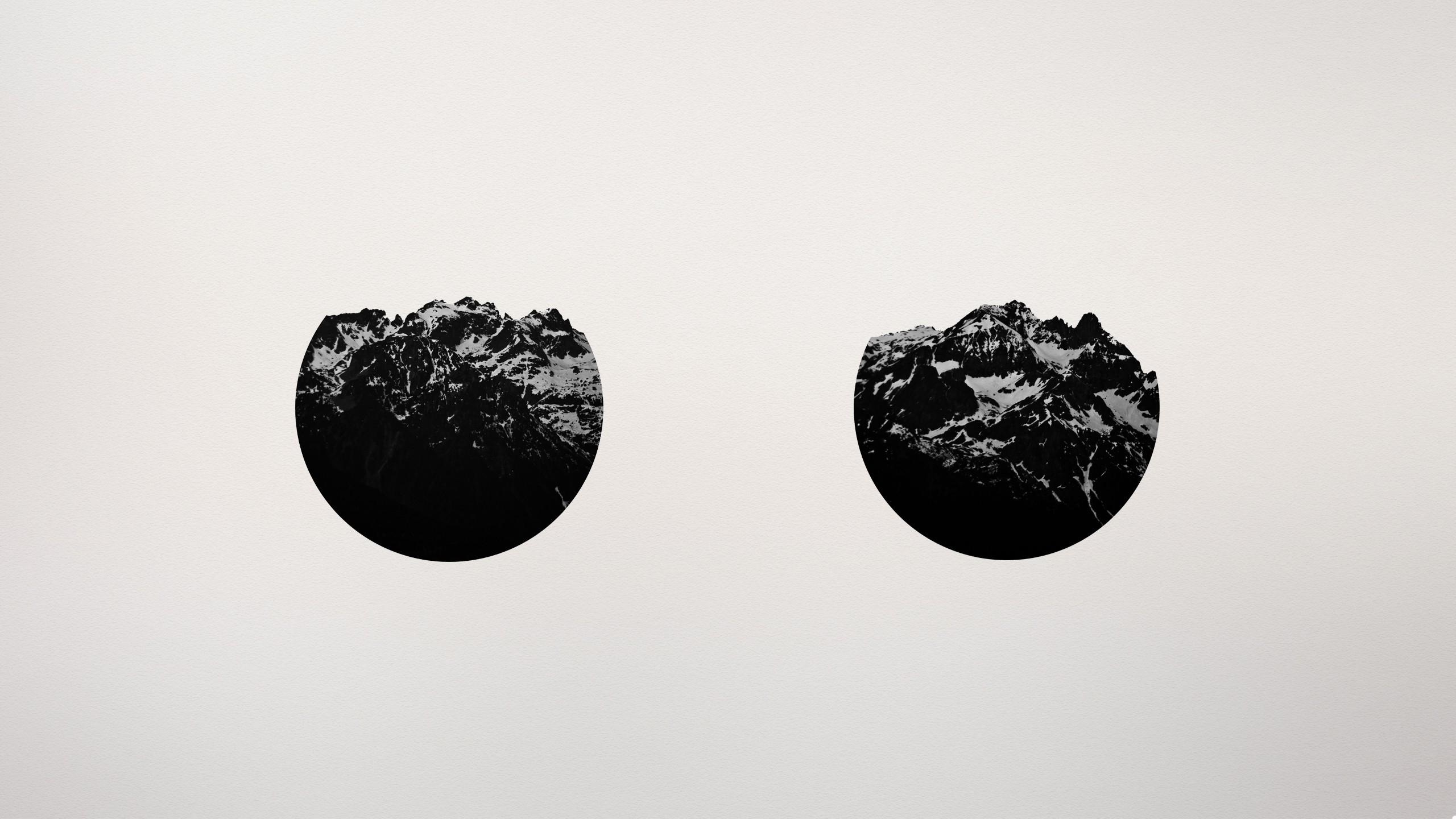 Montagne, Cerchi, Minimalismo, Sfondo grigio, 2K, wallpaper per computer