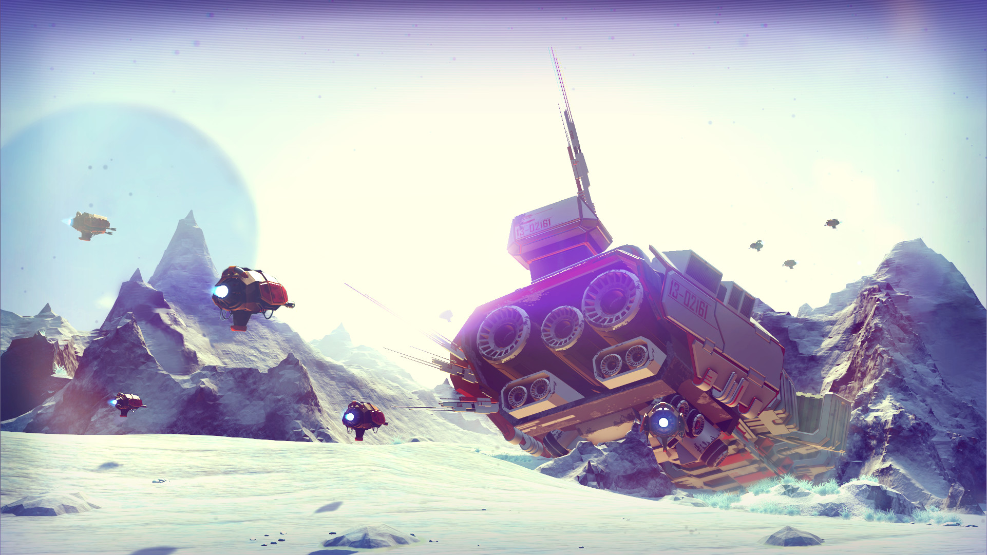No Man's Sky, Astronave da carico, Neve, Montagne, Full HD, sfondo per PC