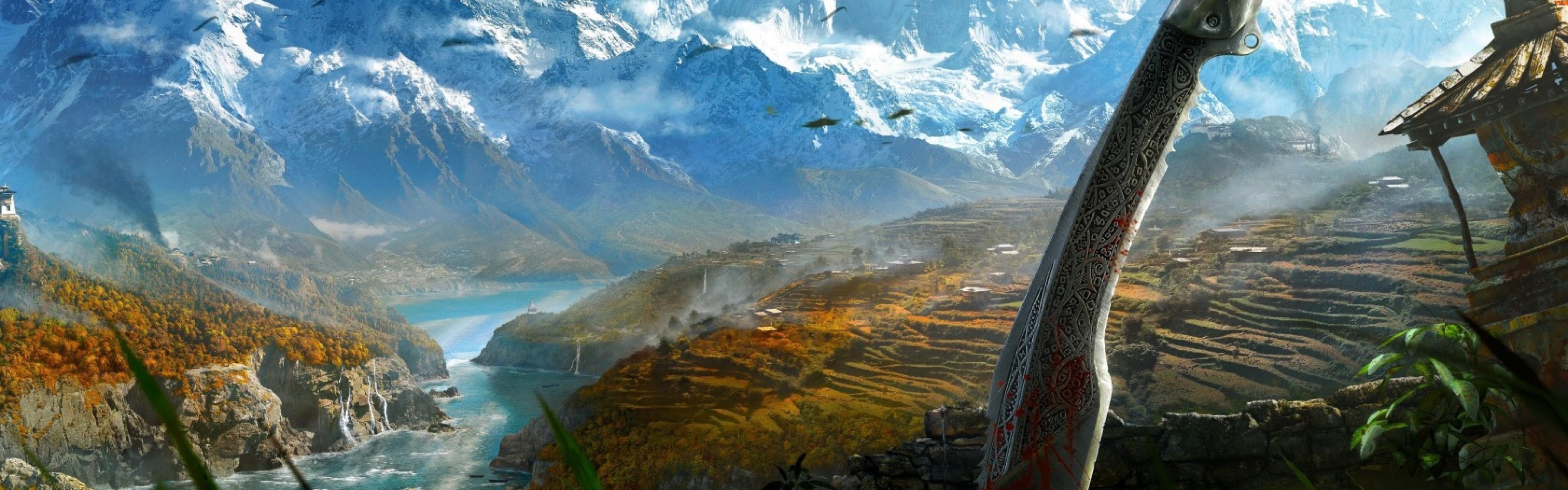 Far Cry 4, Kyrat, Valle, Himalaya, Panorama, doppio schermo, sfondo Full HD
