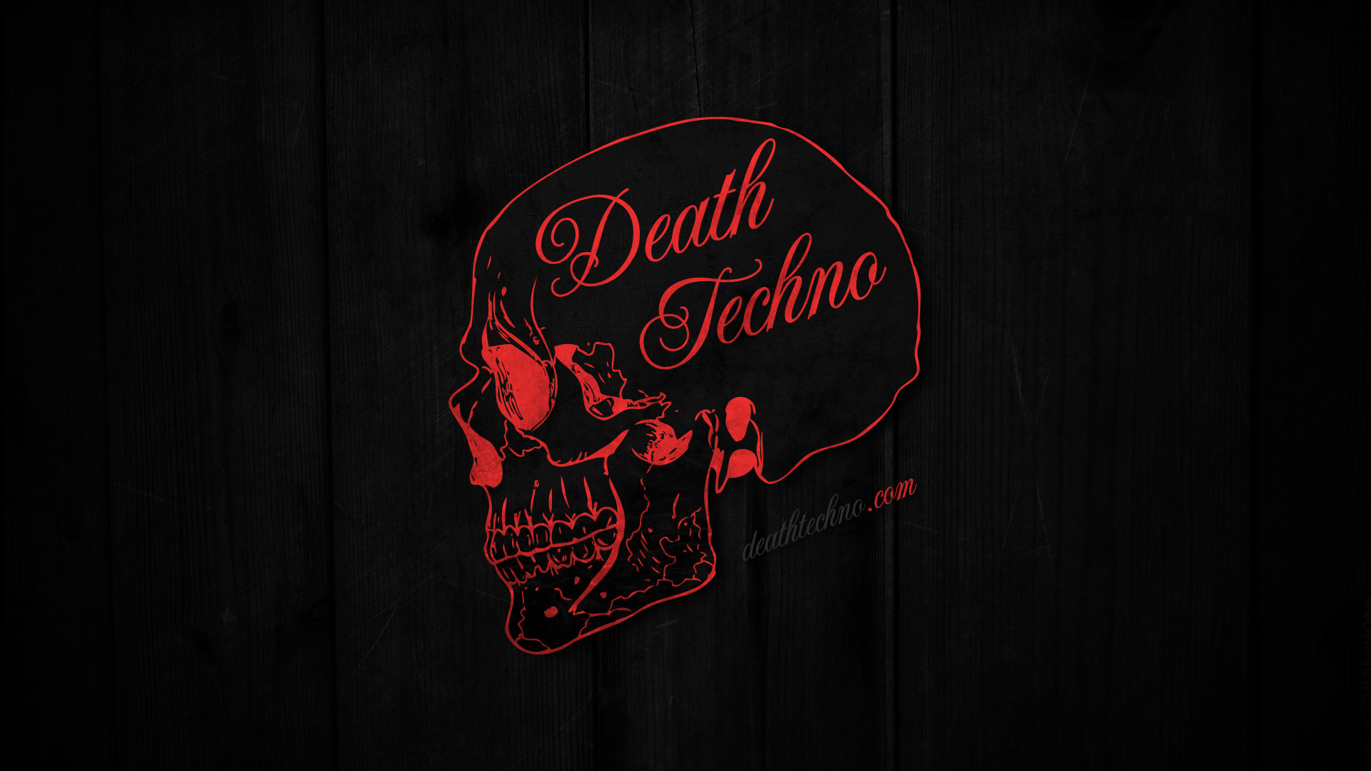 Death Techno, Teschio rosso, Legno scuro, Full HD 1080p, sfondo desktop