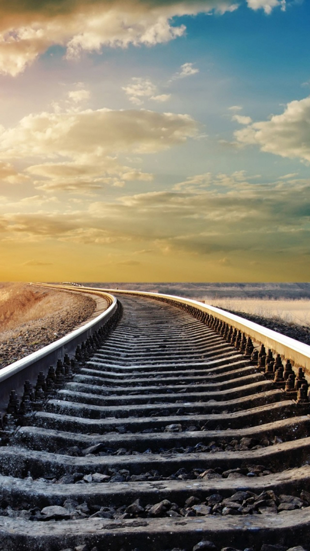 Binari ferroviari, Tramonto, Nuvole, Prospettiva, Full HD, sfondo Galaxy S5