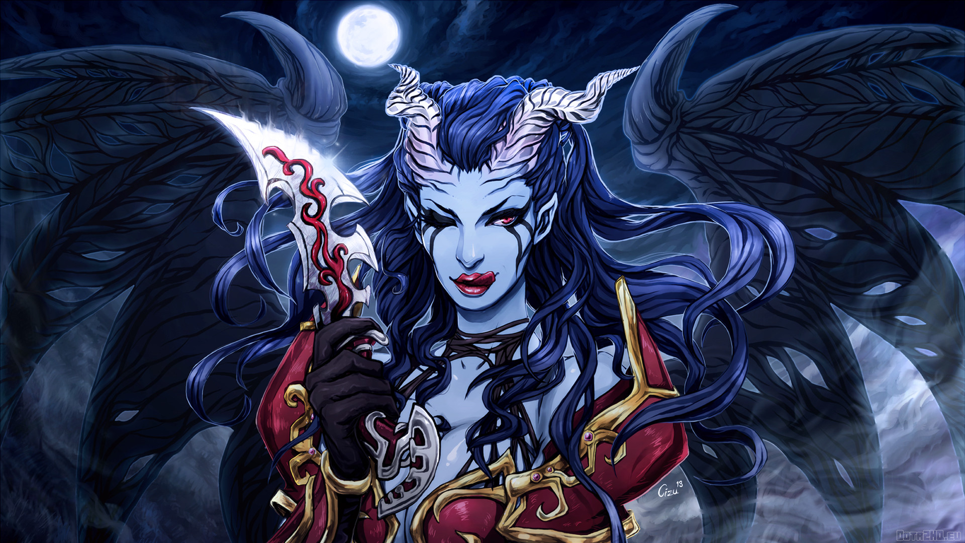 Queen of Pain, Dota 2, Luna piena, Ali, 1920x1080, immagine di sfondo