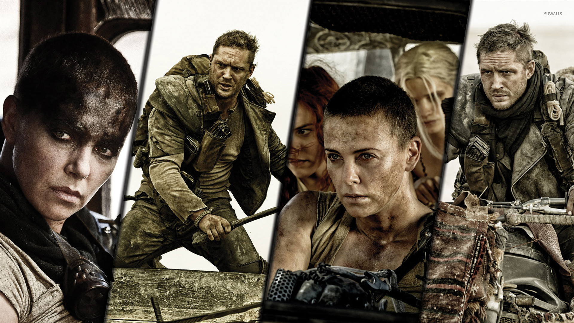 Mad Max: Fury Road, Charlize Theron, Tom Hardy, Furiosa, Collage, sfondo Full HD per portatile