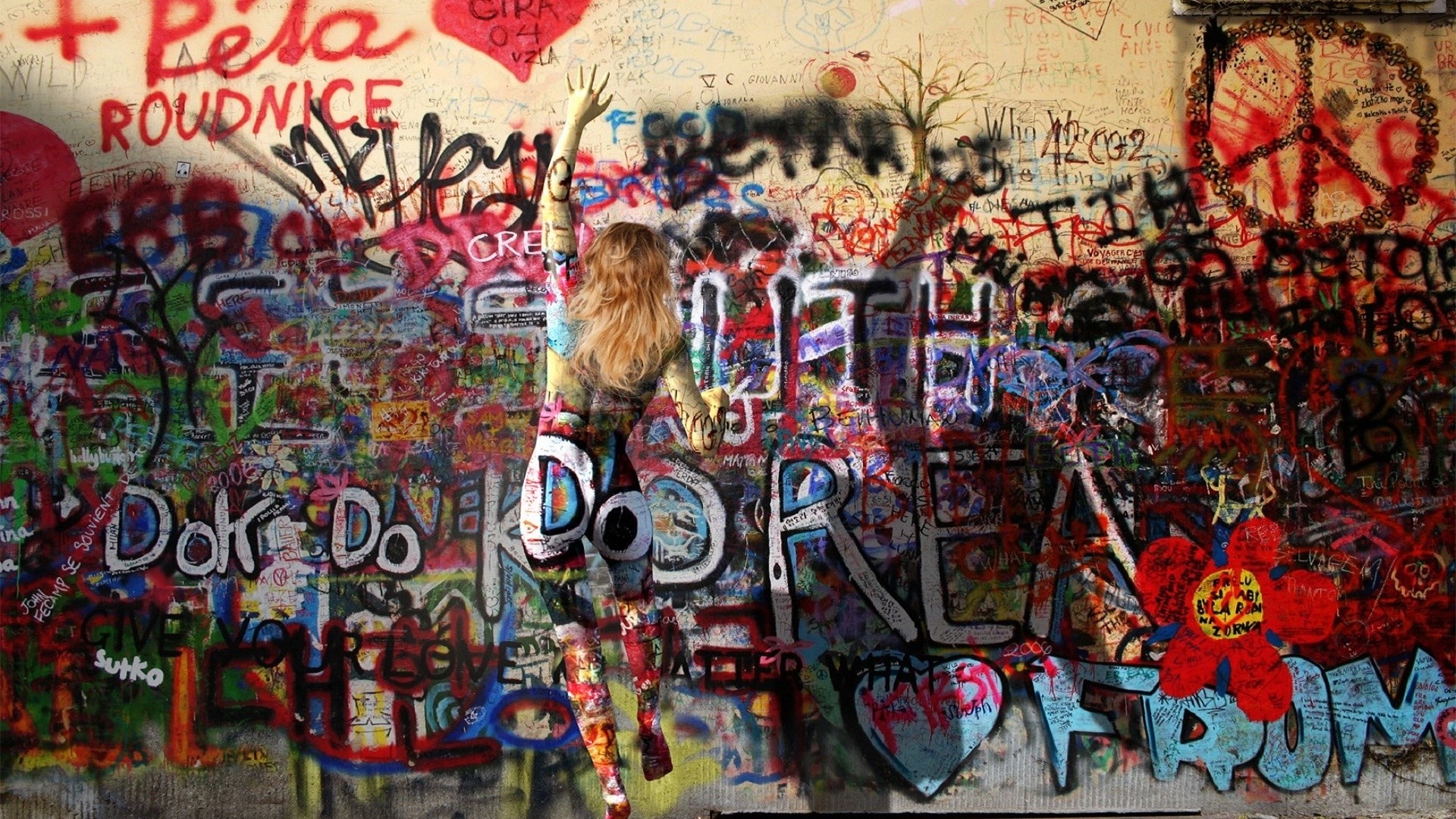 Muro di Lennon, Praga, Graffiti, Scritte colorate, Full HD, sfondo desktop