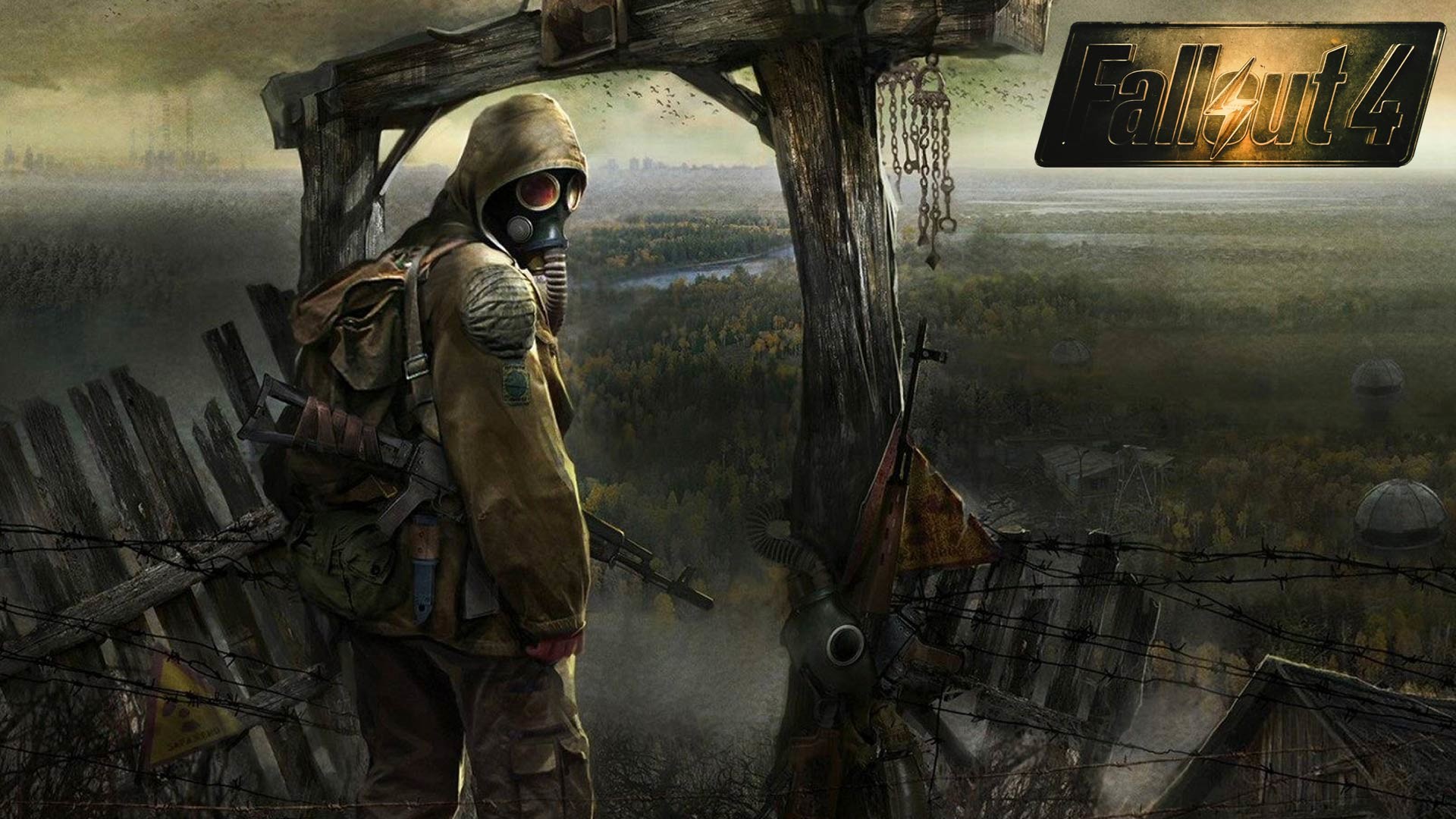 Fallout 4, Logo, Maschera antigas, Zona contaminata, Nebbia, Full HD, sfondo per PC e portatile
