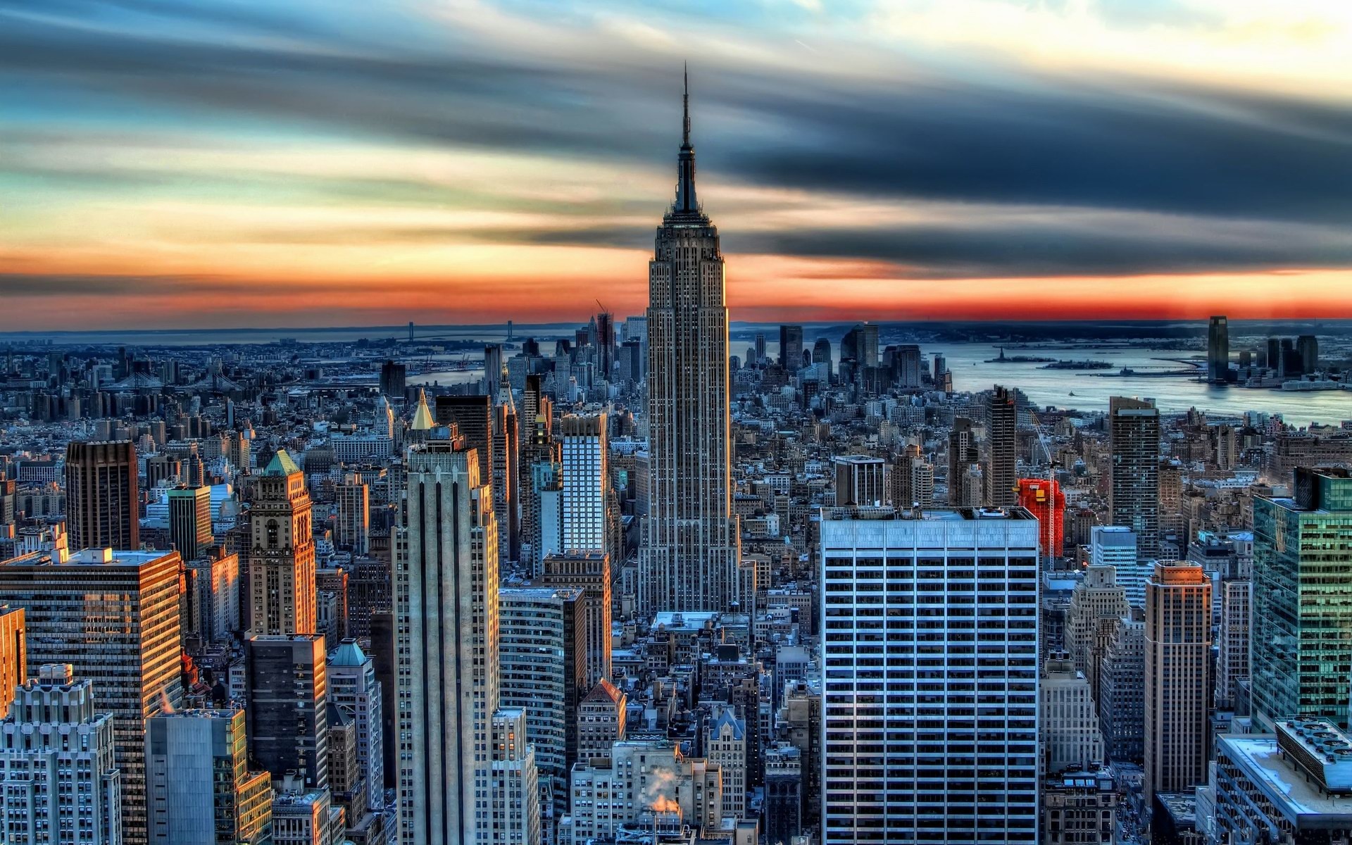 Empire State Building, Manhattan, Tramonto, Vista dall'alto, 16:10 Full HD, sfondo widescreen