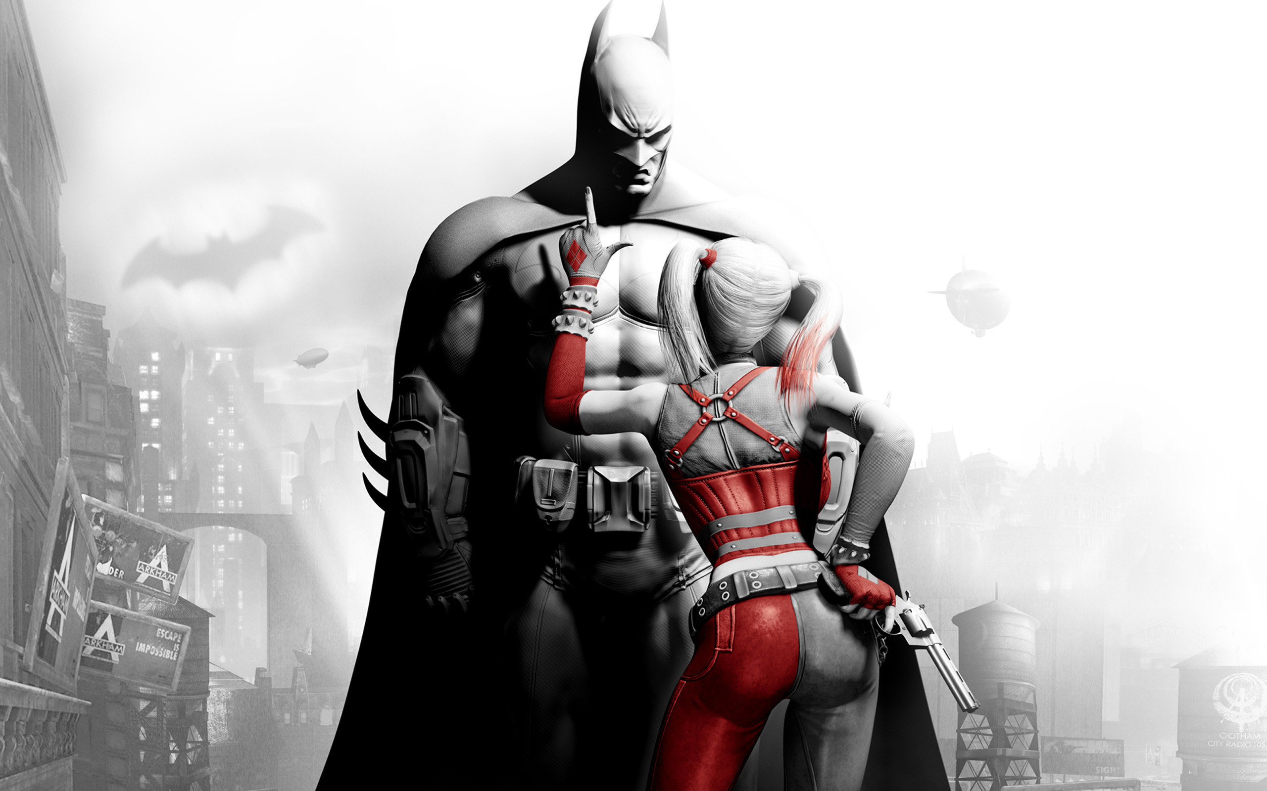 Batman, Harley Quinn, Batman: Arkham City, Bianco e nero, 2K, sfondo per PC