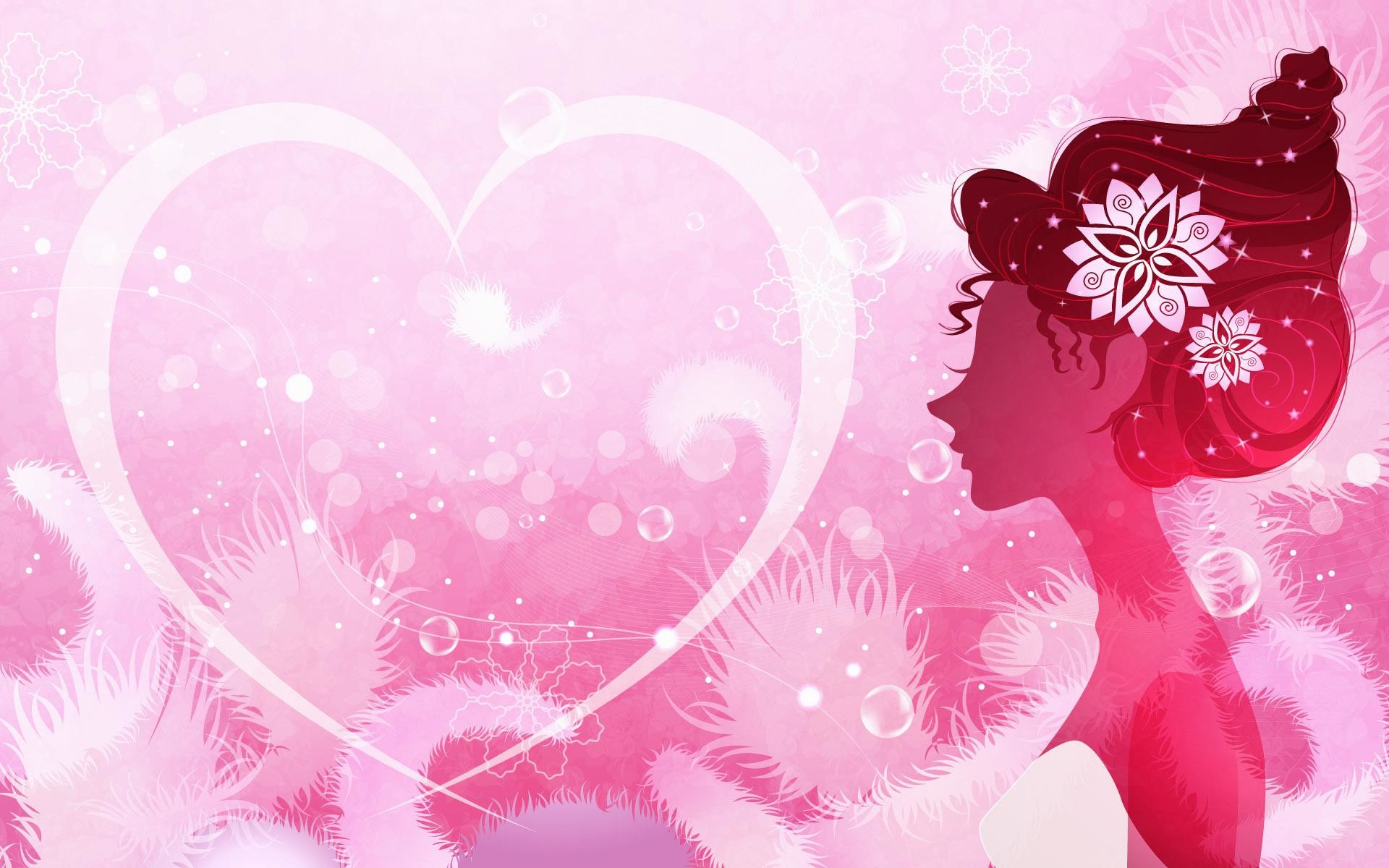 Silhouette femminile, Cuore, Rosa, Illustrazione, 1920x1200, sfondo per PC