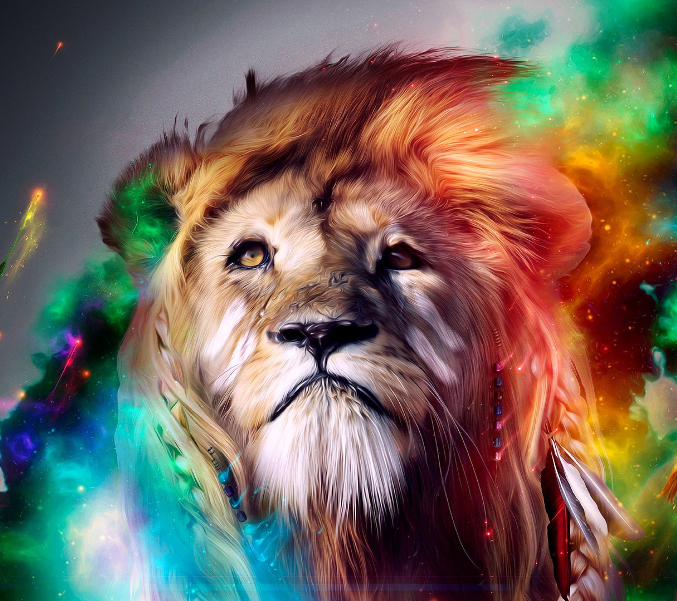 Leone, Colori vivaci, Arte digitale, Spazio, Full HD, sfondo Android