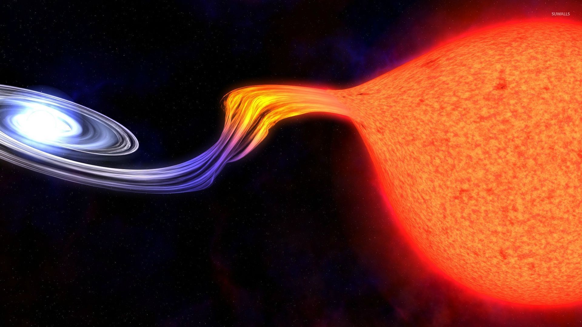 Buco nero, Stella, Sistema binario, Disco di accrescimento, Rosso, sfondo Full HD per PC