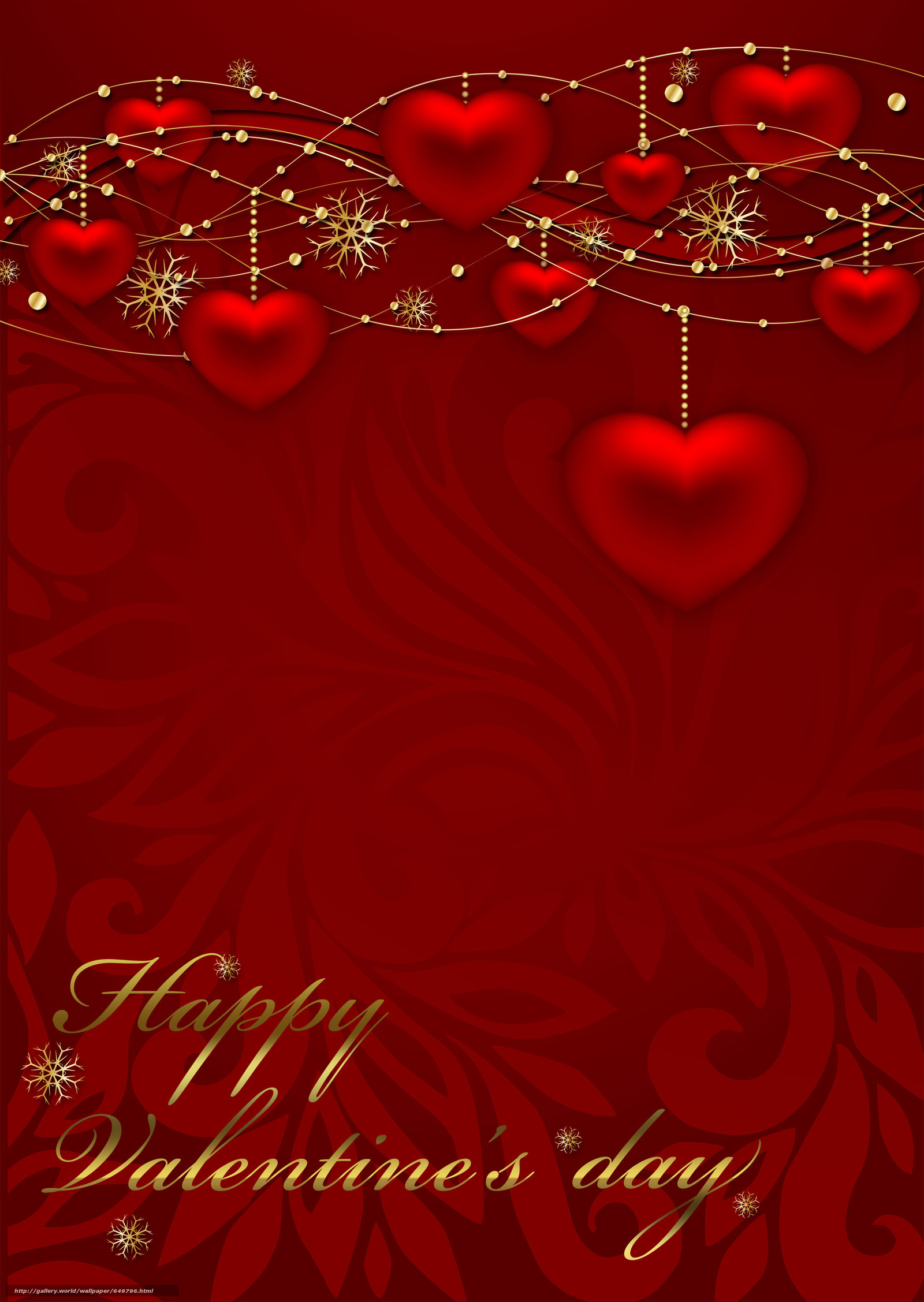 Happy Valentine's Day, Cuori appesi, Rosso, Festa degli innamorati, sfondo per iPad