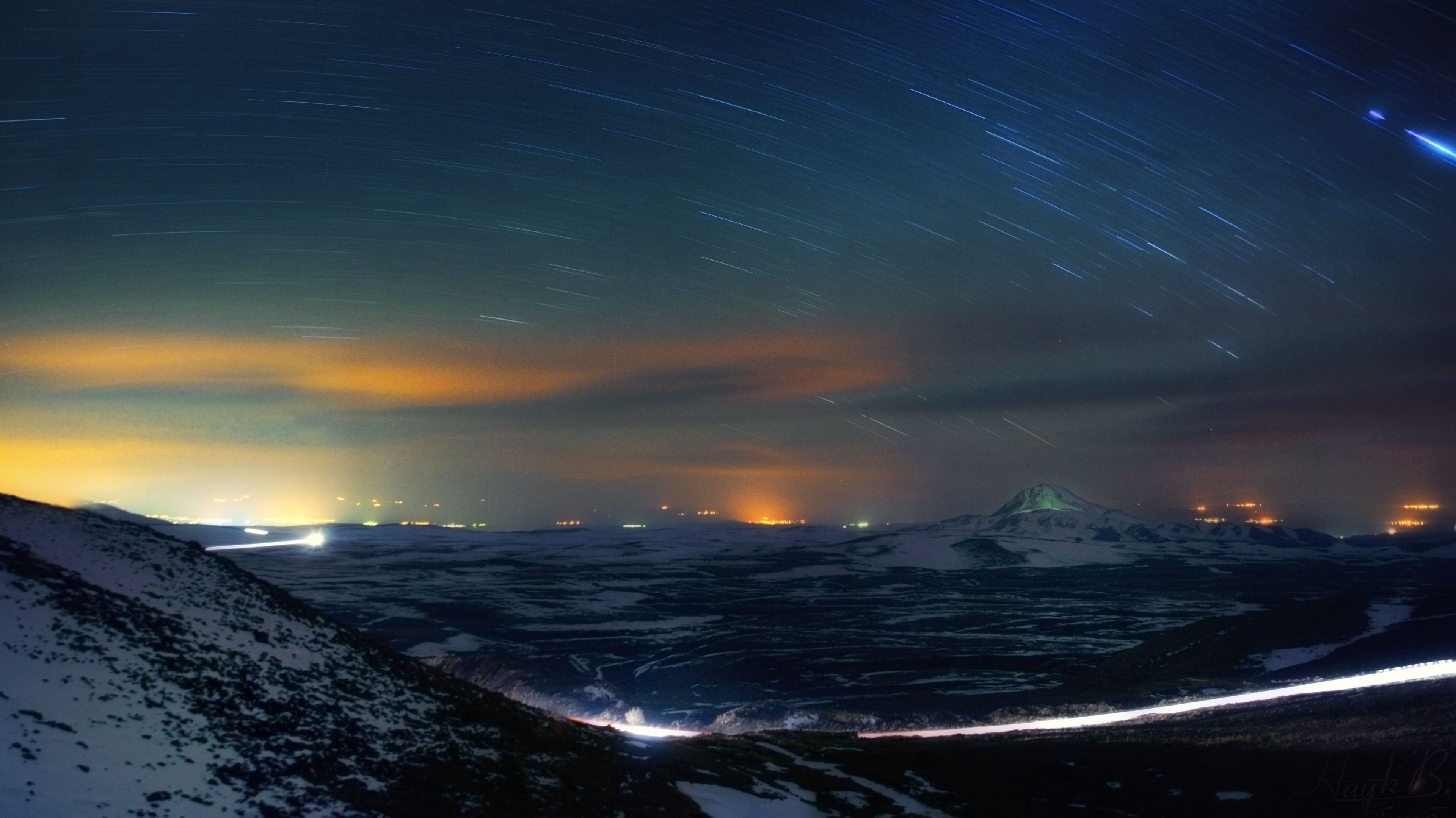 Scie stellari, Notte, Montagna, Lunga esposizione, 4K, sfondo per portatile
