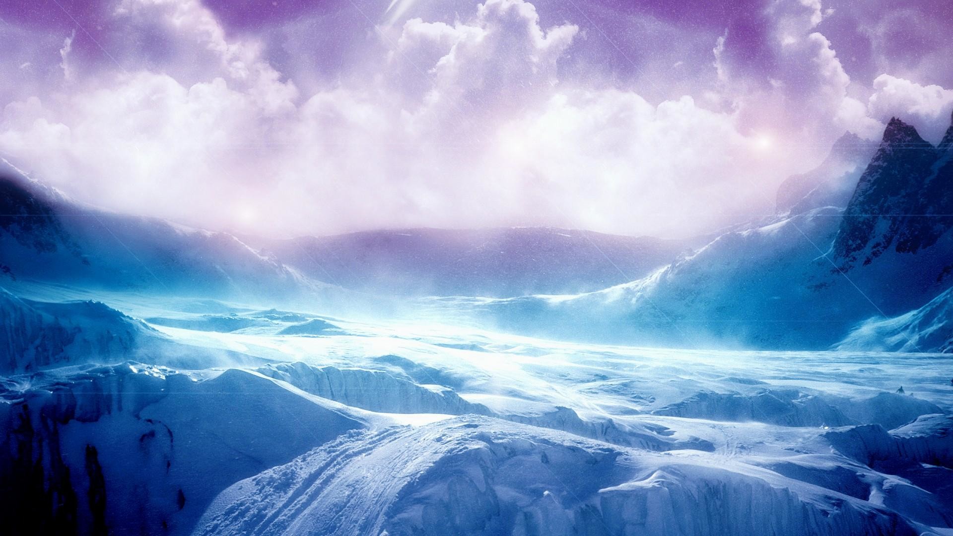 Ghiacciaio, Montagne, Nuvole, Fantasy, 1920x1080, sfondo per PC