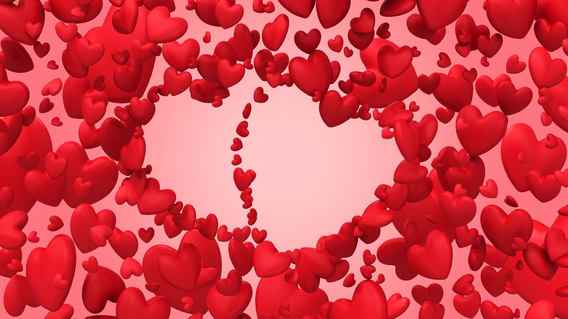 Cuori rossi, Cornice a cuore, Rosso, 1920x1080, sfondo per PC