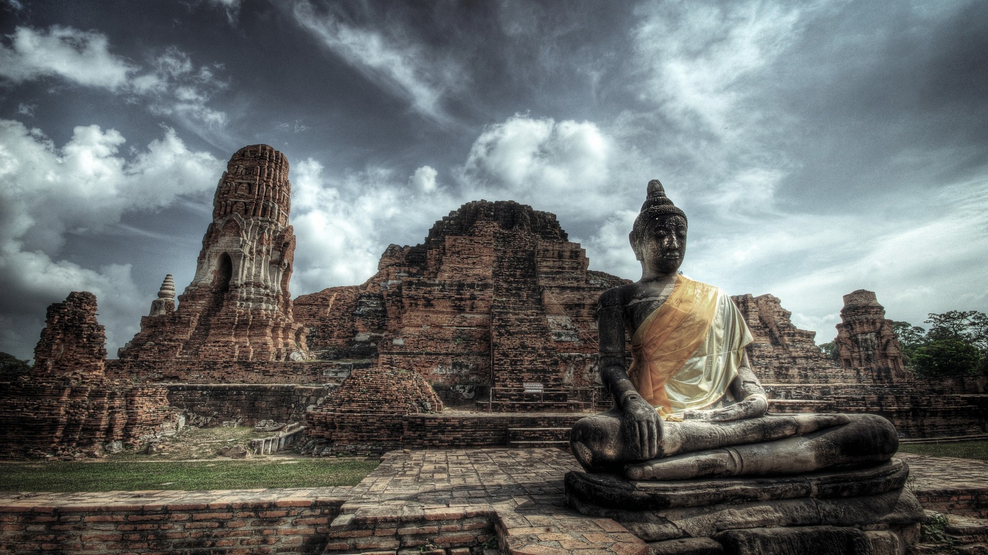 Wat Mahathat, Ayutthaya, Thailandia, Buddha, Rovine, 1920x1080, sfondo per PC