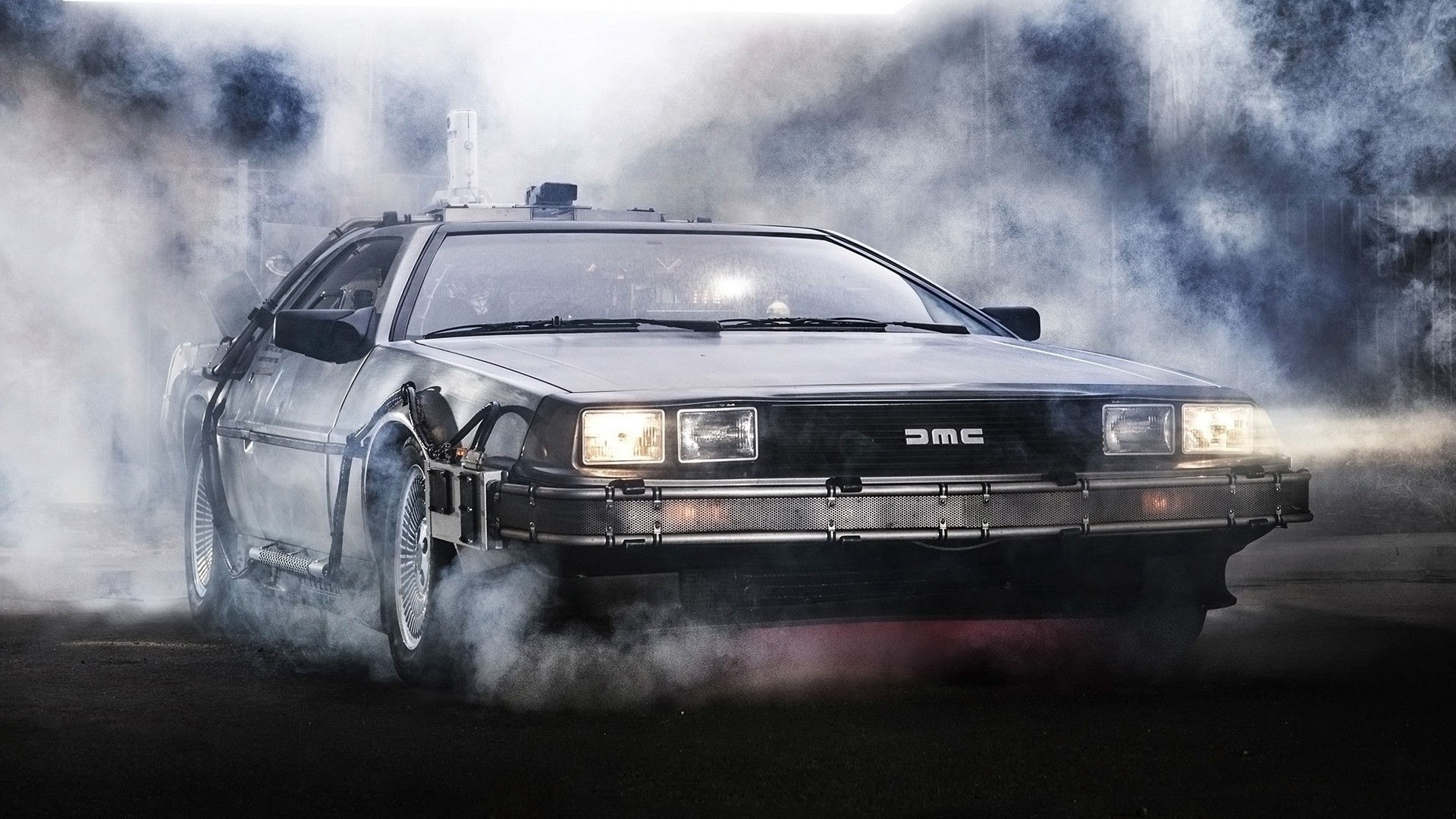 DeLorean DMC-12, Ritorno al futuro, Fumo, Fari, Full HD, wallpaper desktop