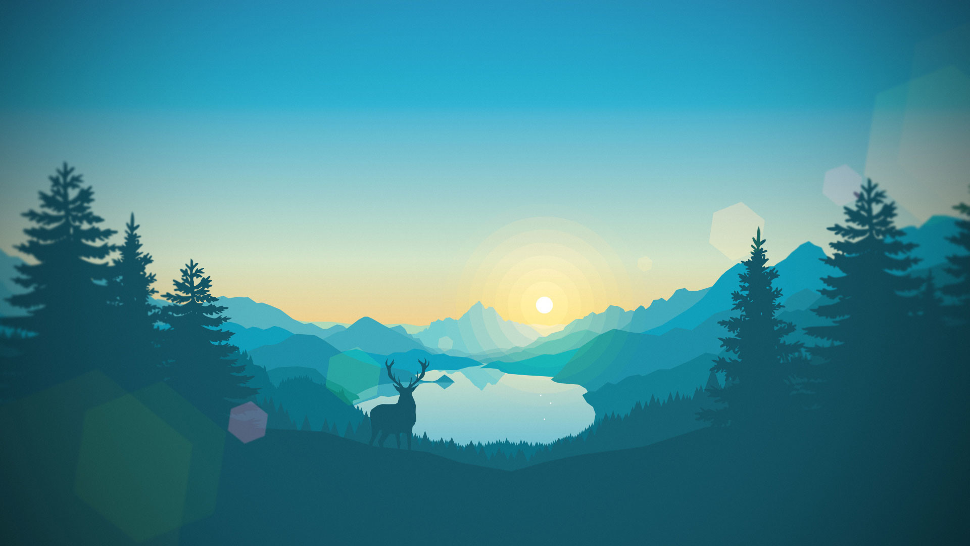 Cervo, Lago, Montagne, Minimalismo, Illustrazione, 1920x1080, wallpaper desktop