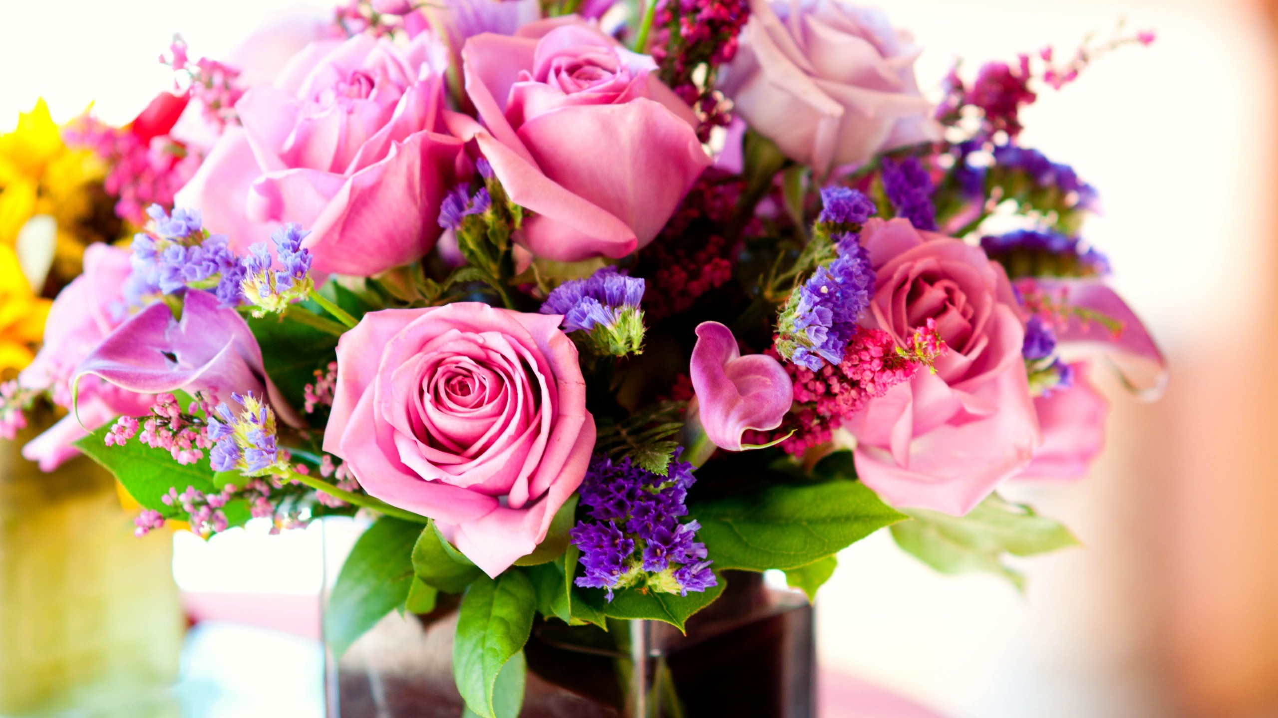 Mazzo di rose, Rose rosa, Bouquet, 2560x1440, sfondo per PC